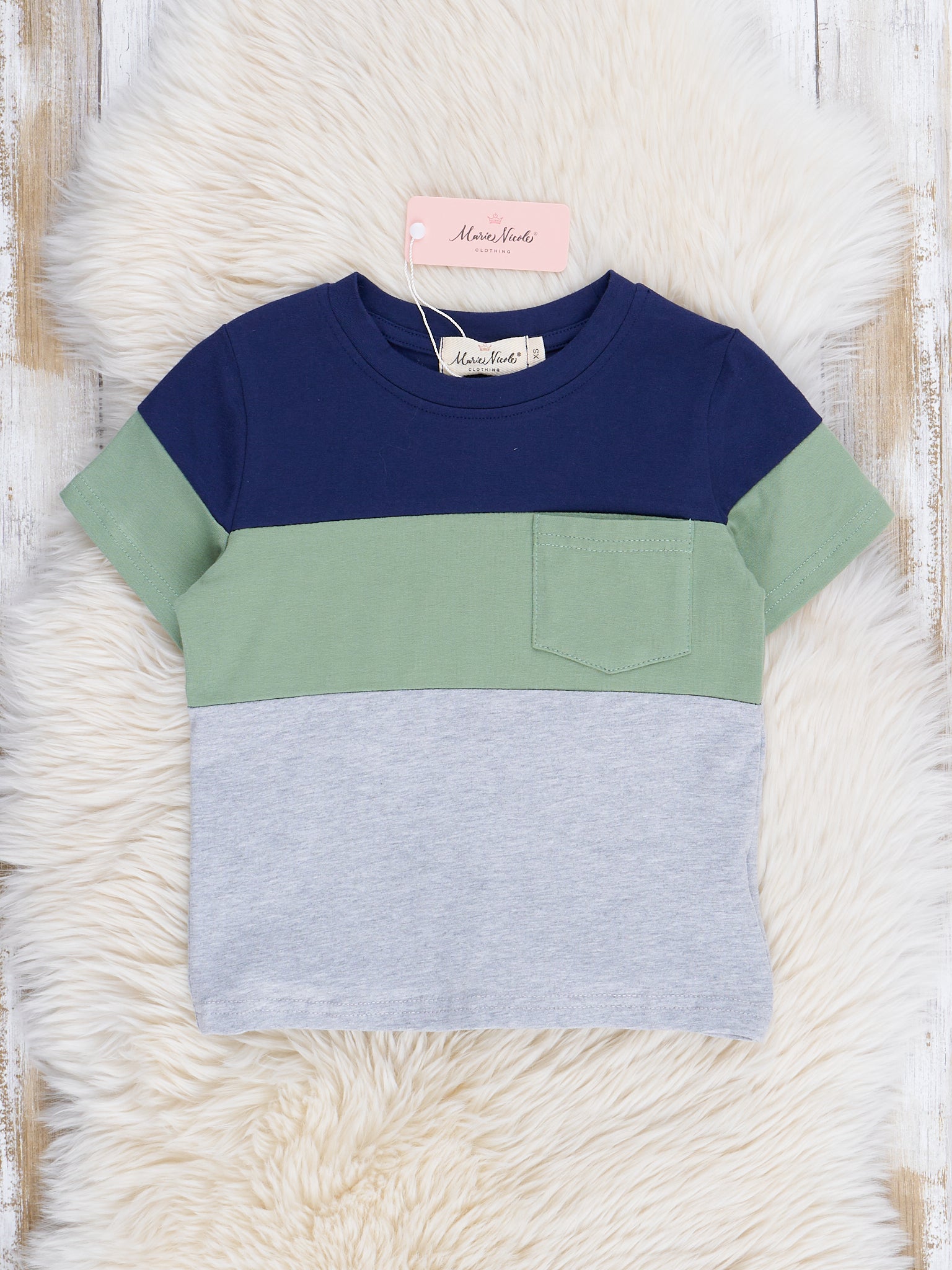 Grey & Green Colorblock Shirt - Marie Nicole Clothing
