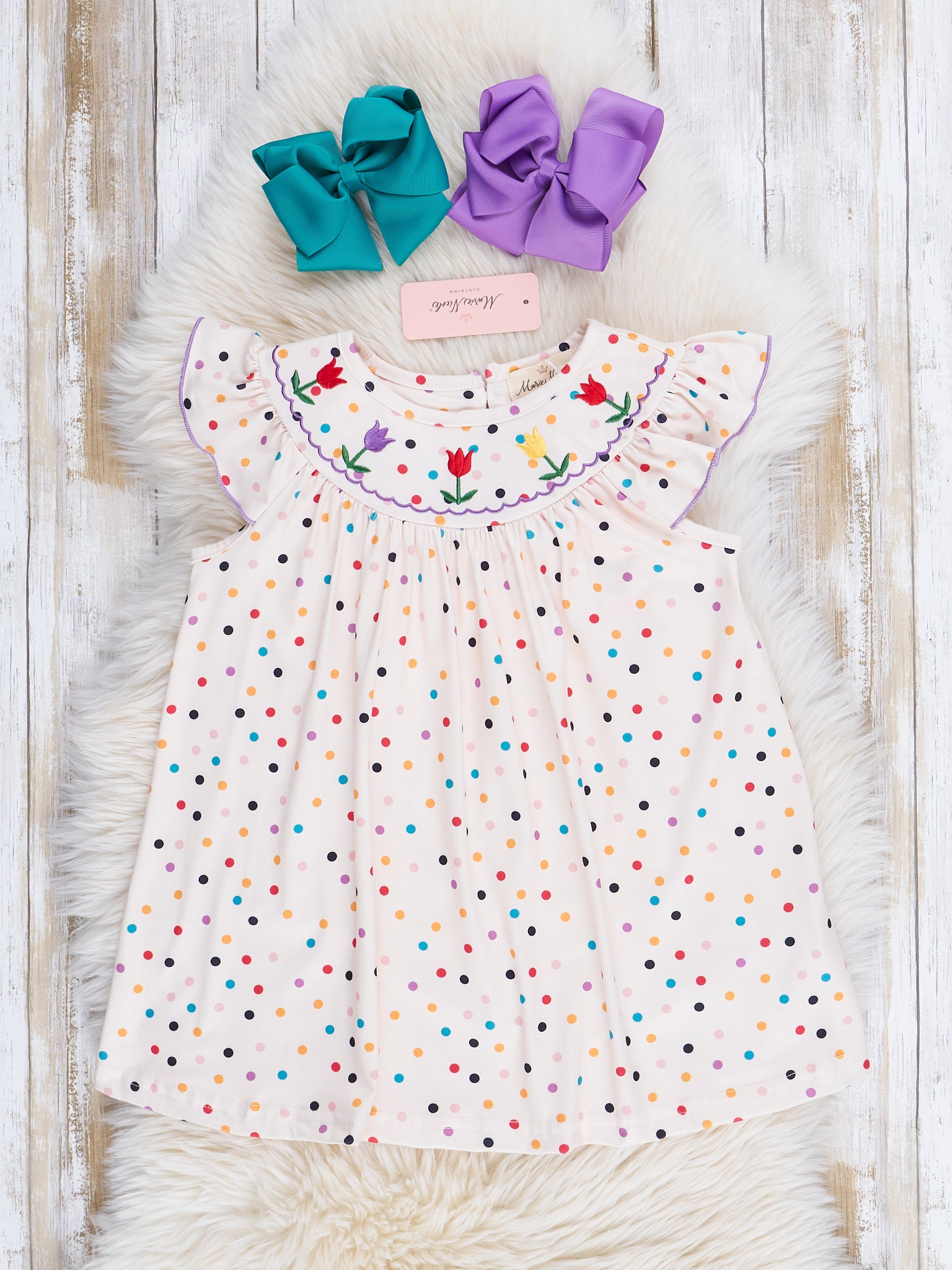 Smocked Rainbow Blooms Ruffle Dress - Marie Nicole Clothing