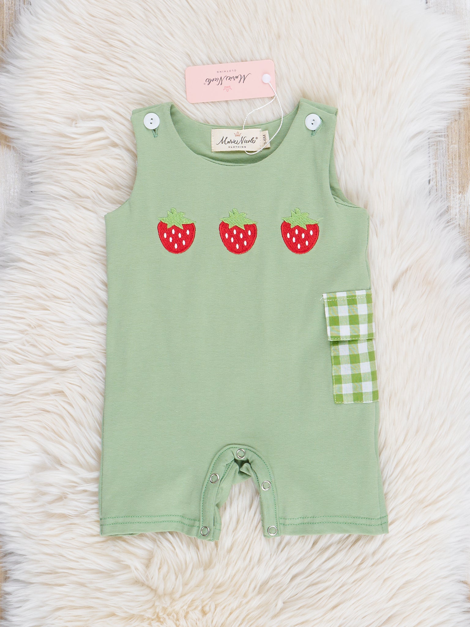 Green Embroidered Strawberries Johnny - Marie Nicole Clothing