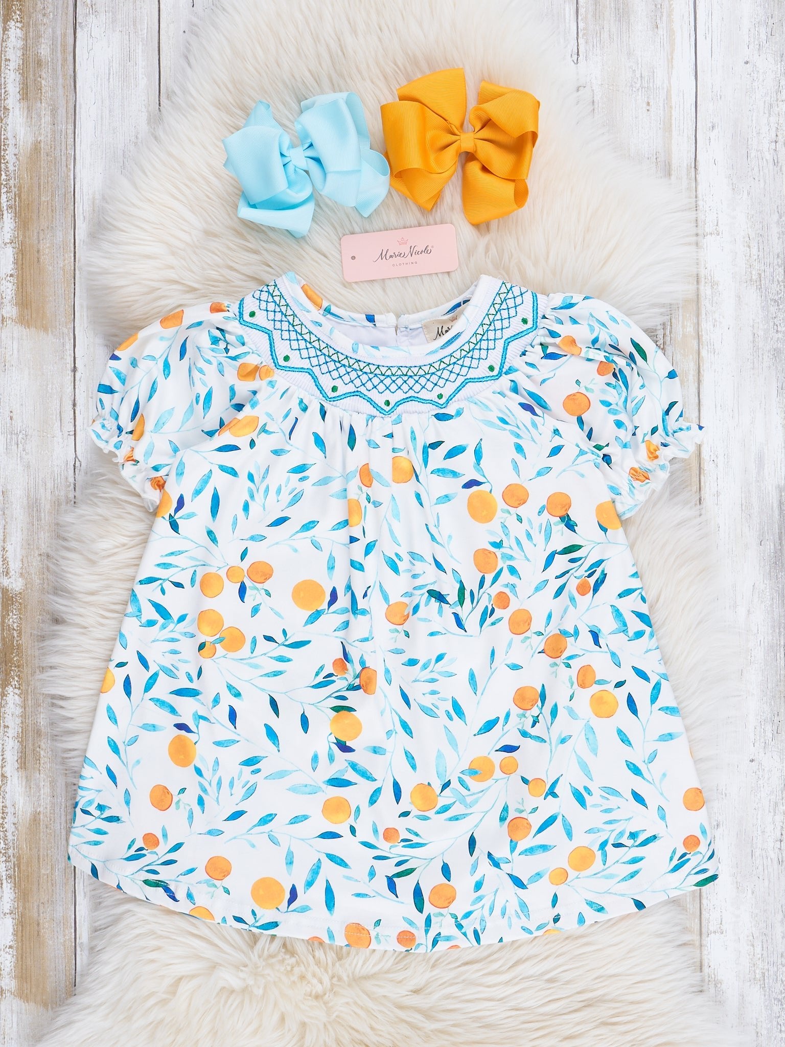 Watercolor Lemons Smocked Ruffle Dress - Marie Nicole Clothing