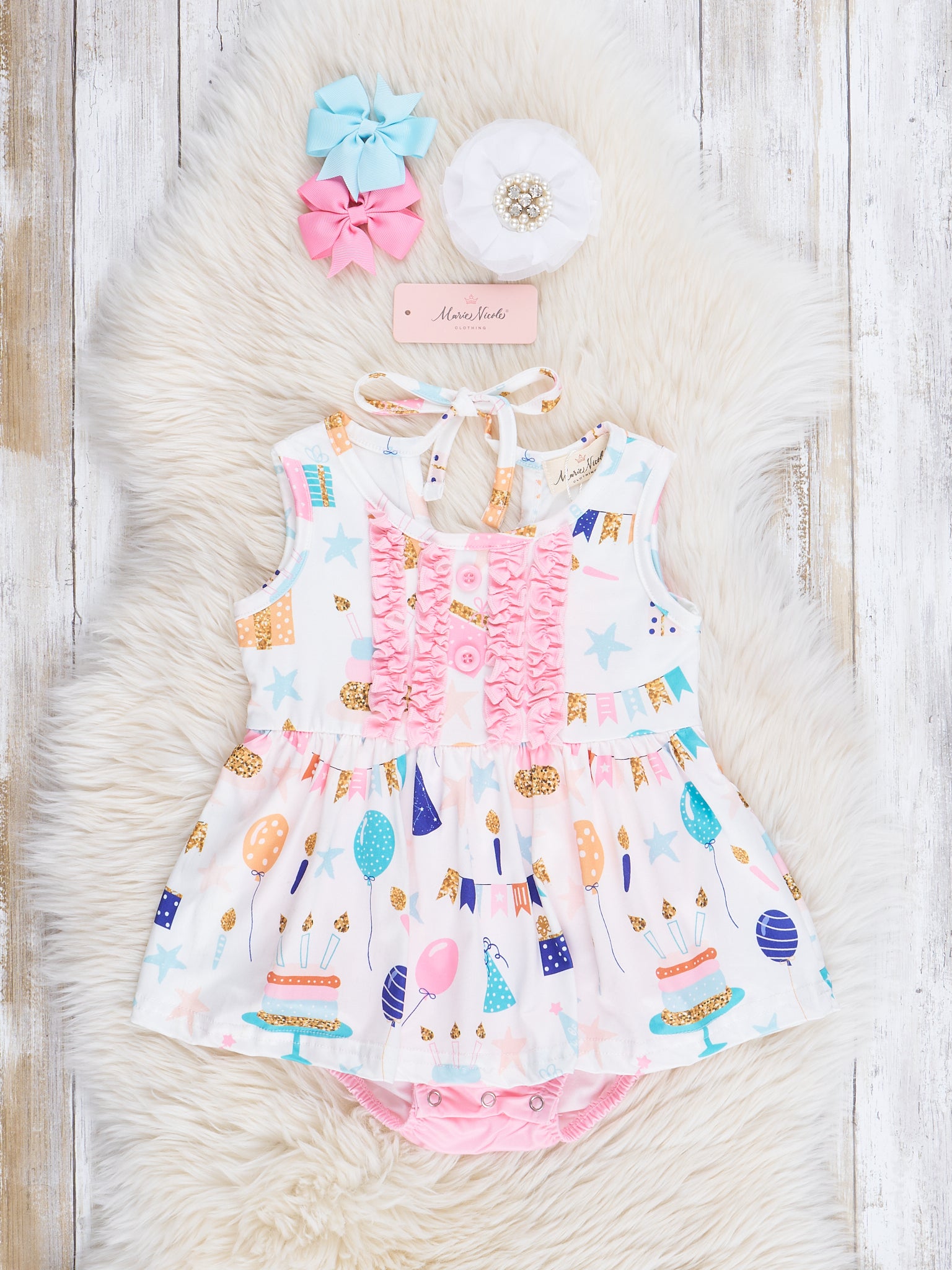 Birthday Party Ruffle Bubble Romper - Marie Nicole Clothing