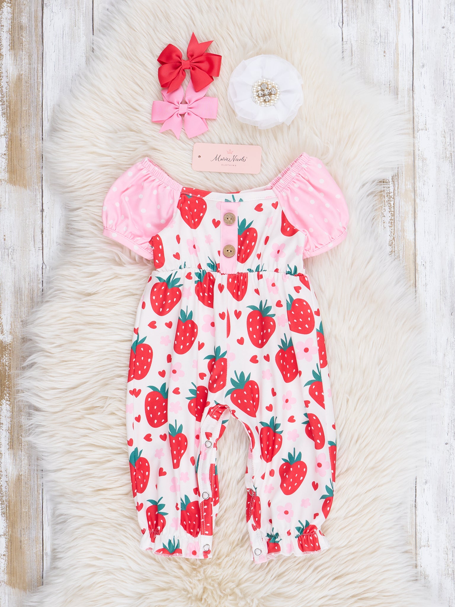 Strawberry Love Ruffle Romper - Marie Nicole Clothing