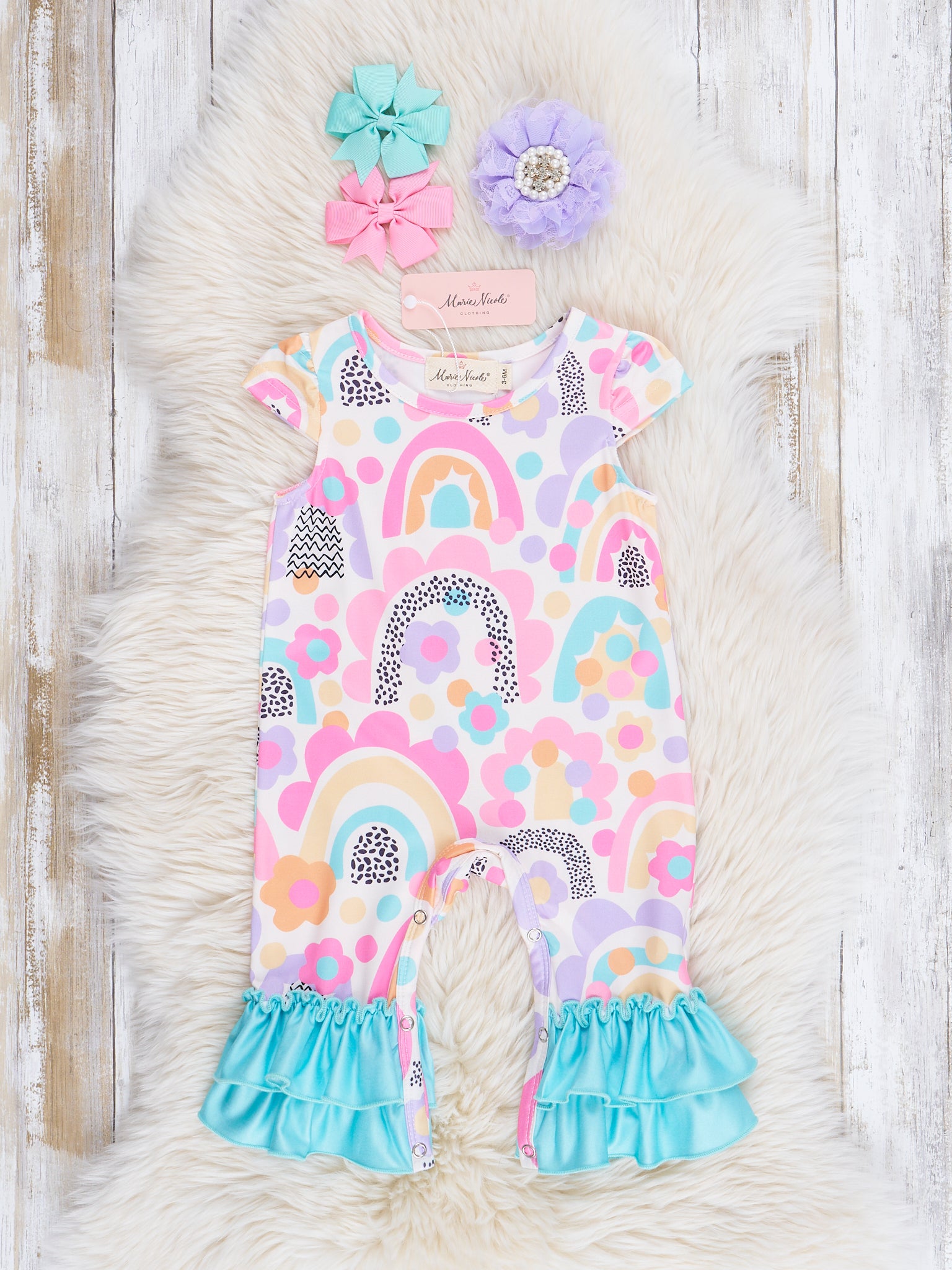 Garden of Rainbows Ruffle Romper - Marie Nicole Clothing