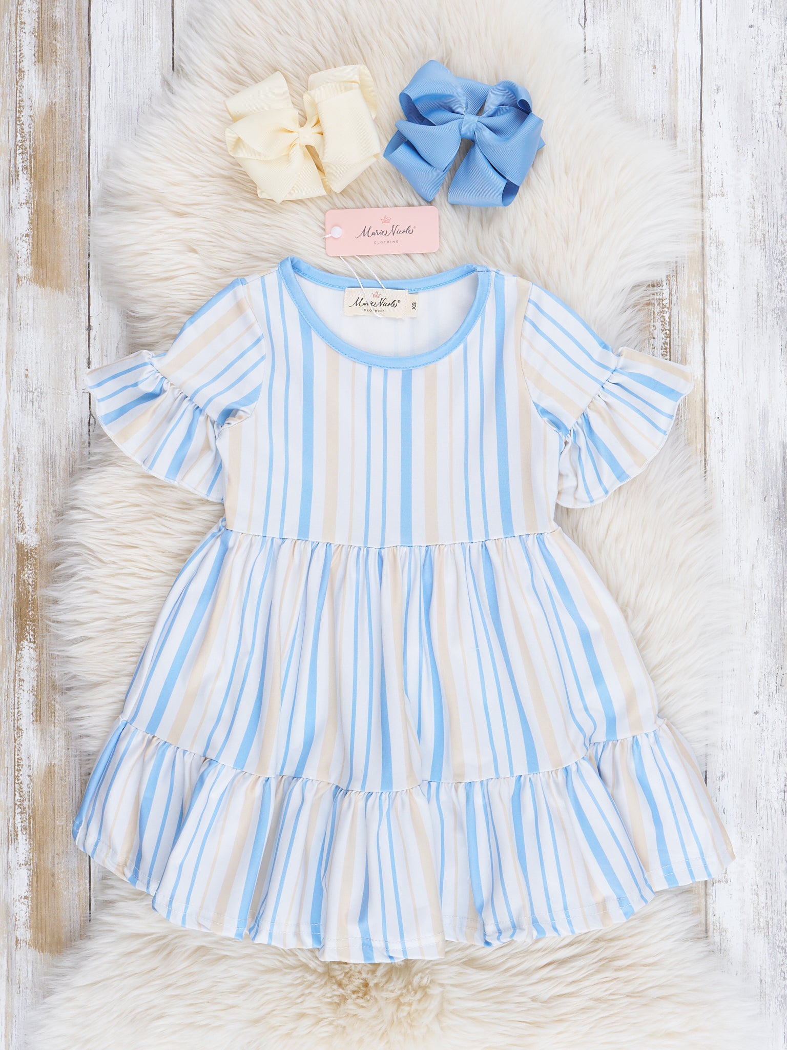 Mom & Me Cornflower Stripes Tiered Ruffle Dress - Marie Nicole Clothing