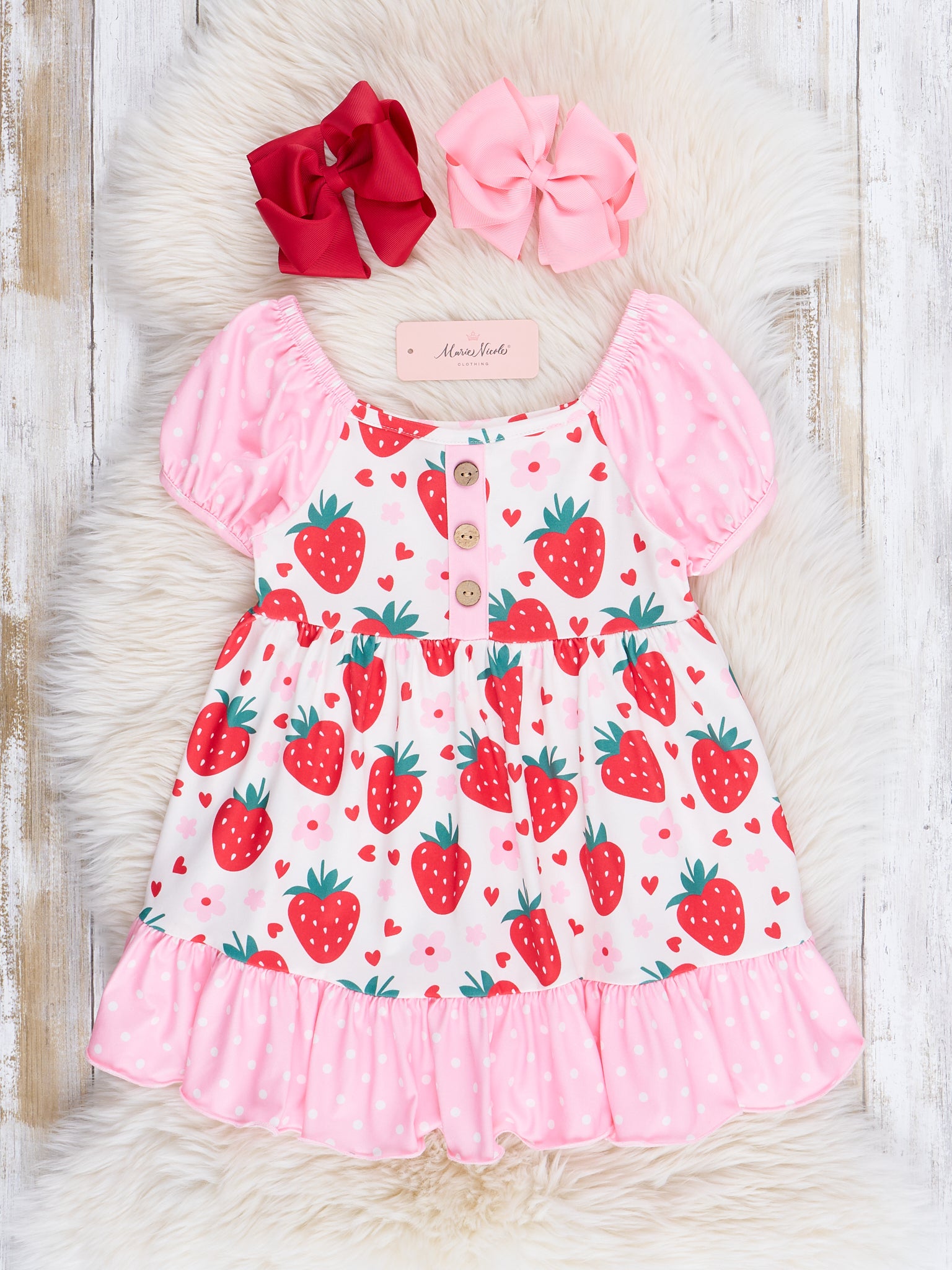 Strawberry Love Ruffle Dress - Marie Nicole Clothing