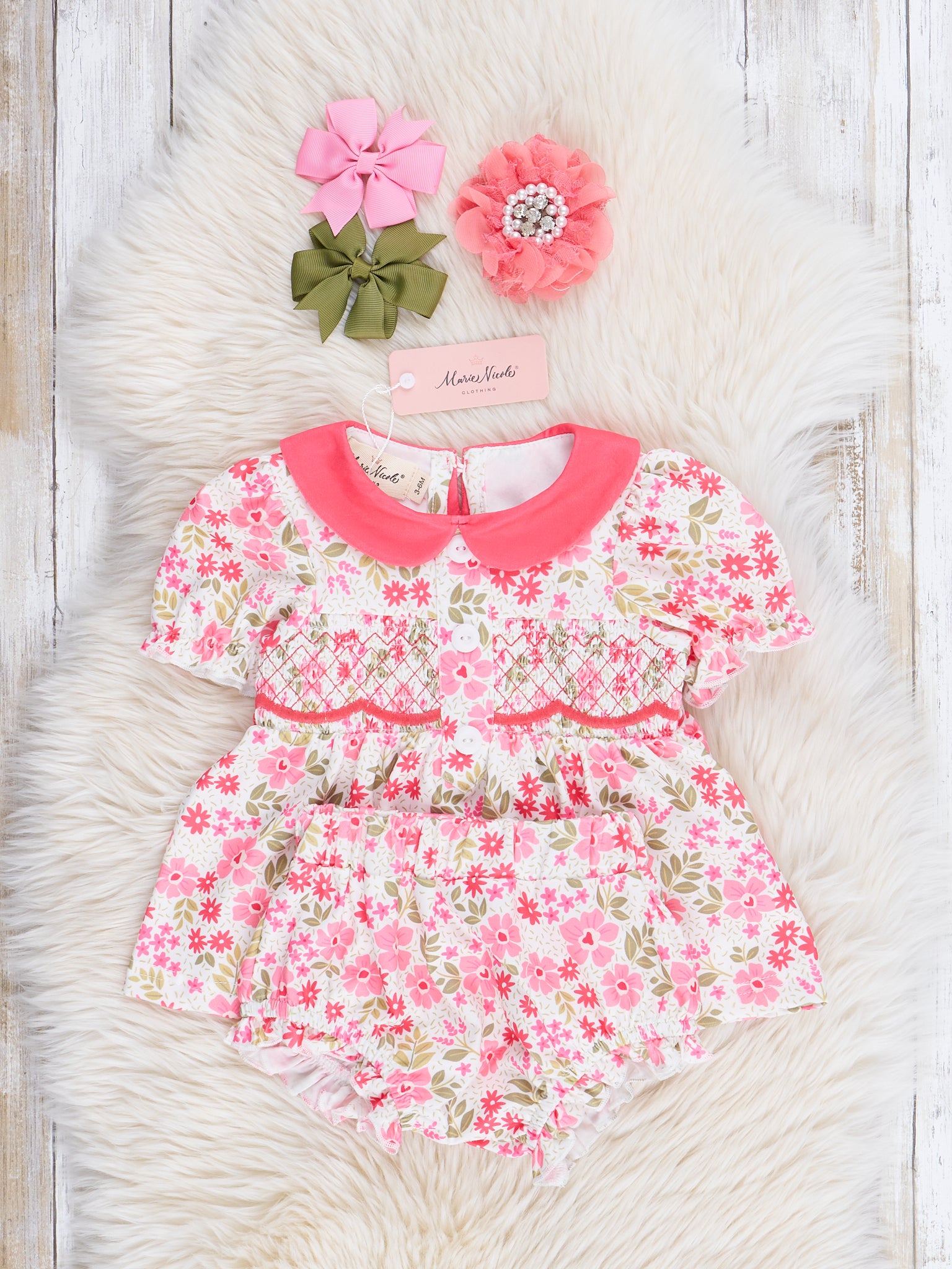 Ruby Wildflowers Smocked Bloomers Outfit - Marie Nicole Clothing