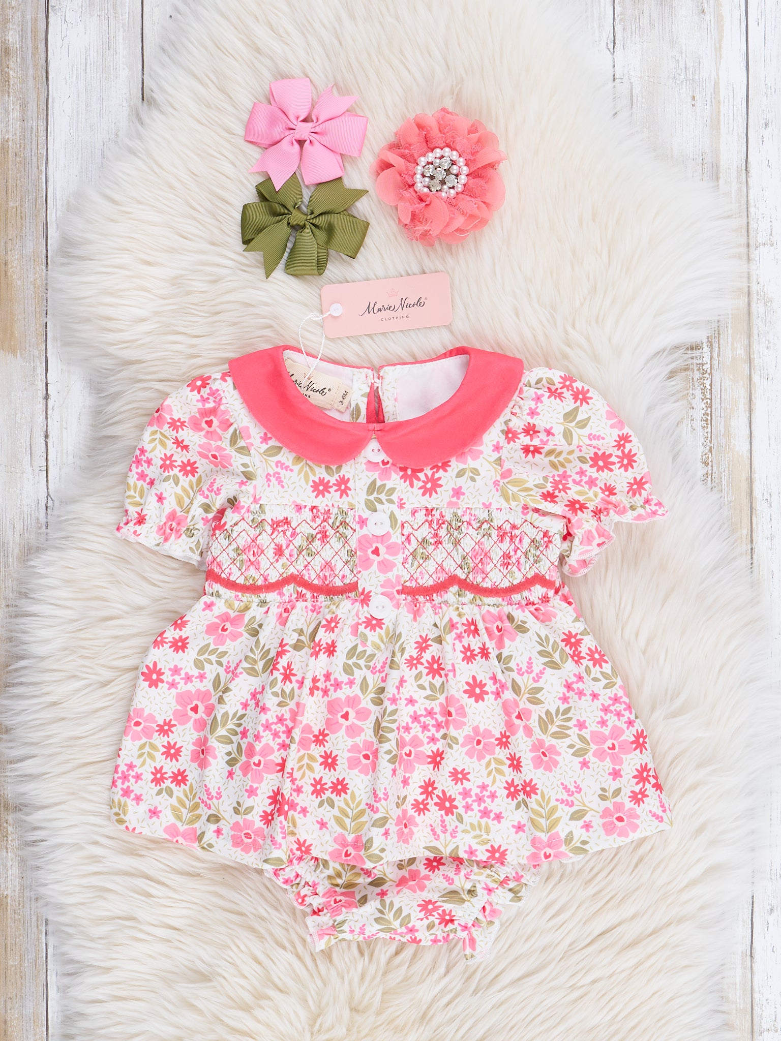 Ruby Wildflowers Smocked Bloomers Outfit - Marie Nicole Clothing