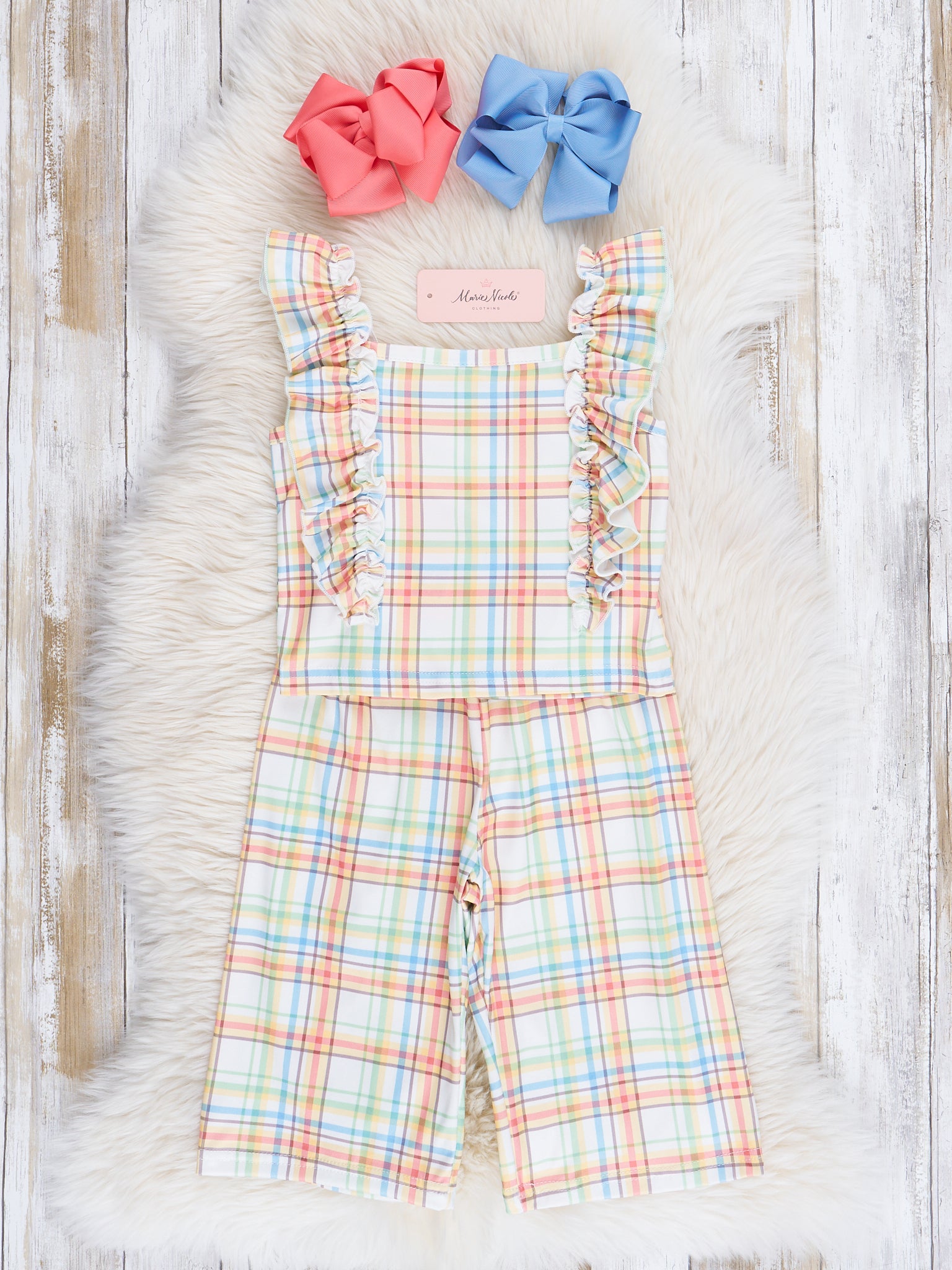 Yellow & Green Plaid Ruffle Outfit - Marie Nicole Clothing