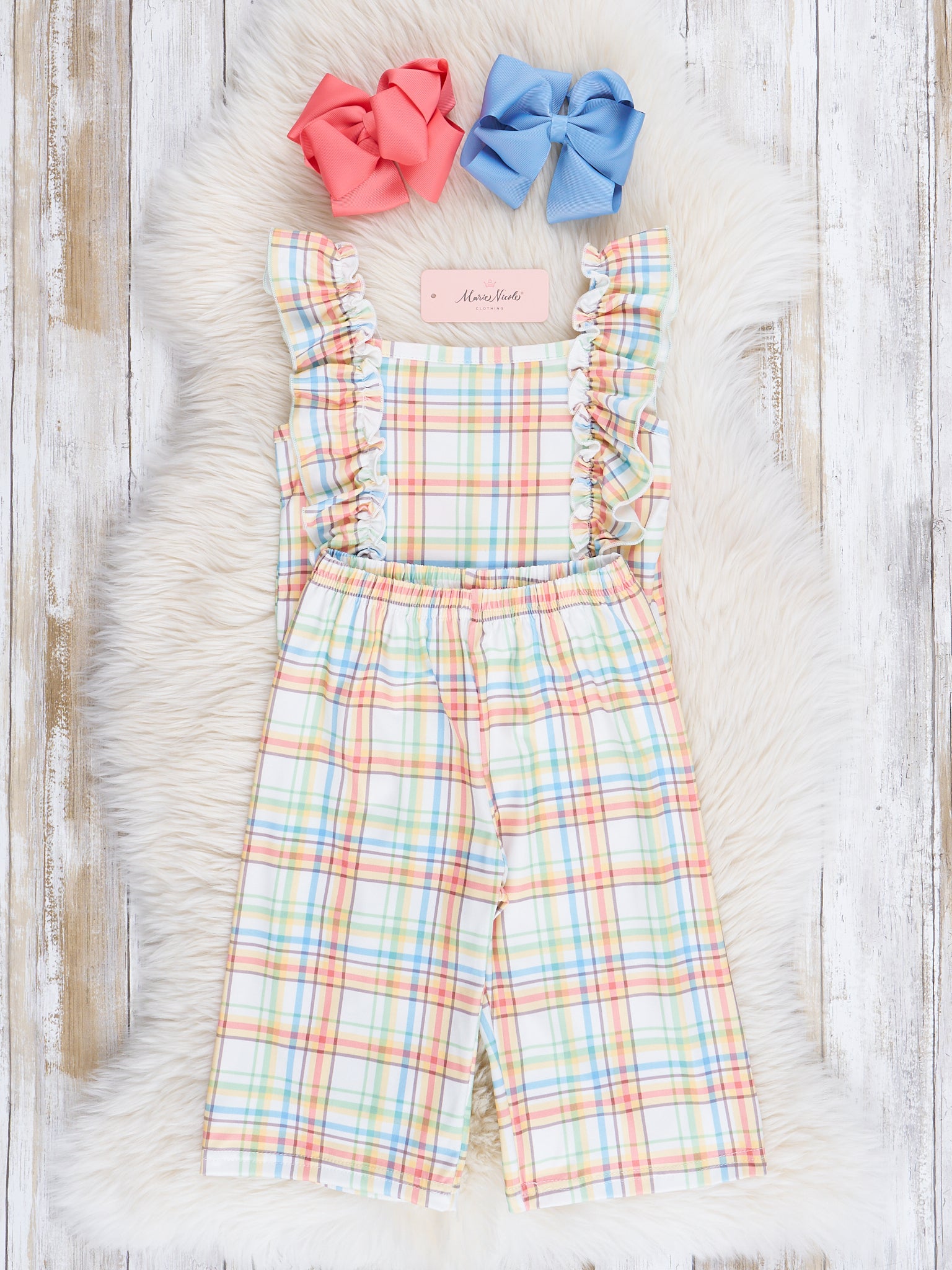 Yellow & Green Plaid Ruffle Outfit - Marie Nicole Clothing