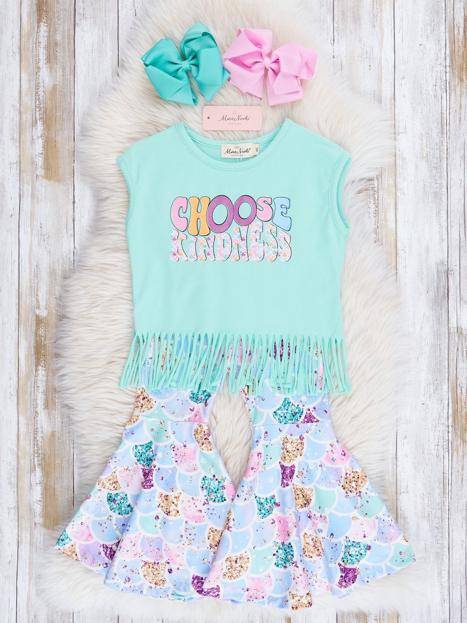 Mint Kindness Fringe Bell Bottoms Outfit - Marie Nicole Clothing