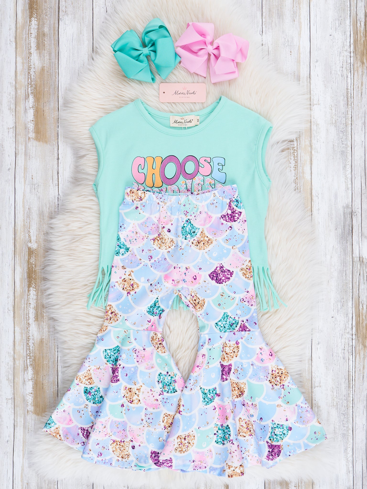 Mint Kindness Fringe Bell Bottoms Outfit - Marie Nicole Clothing