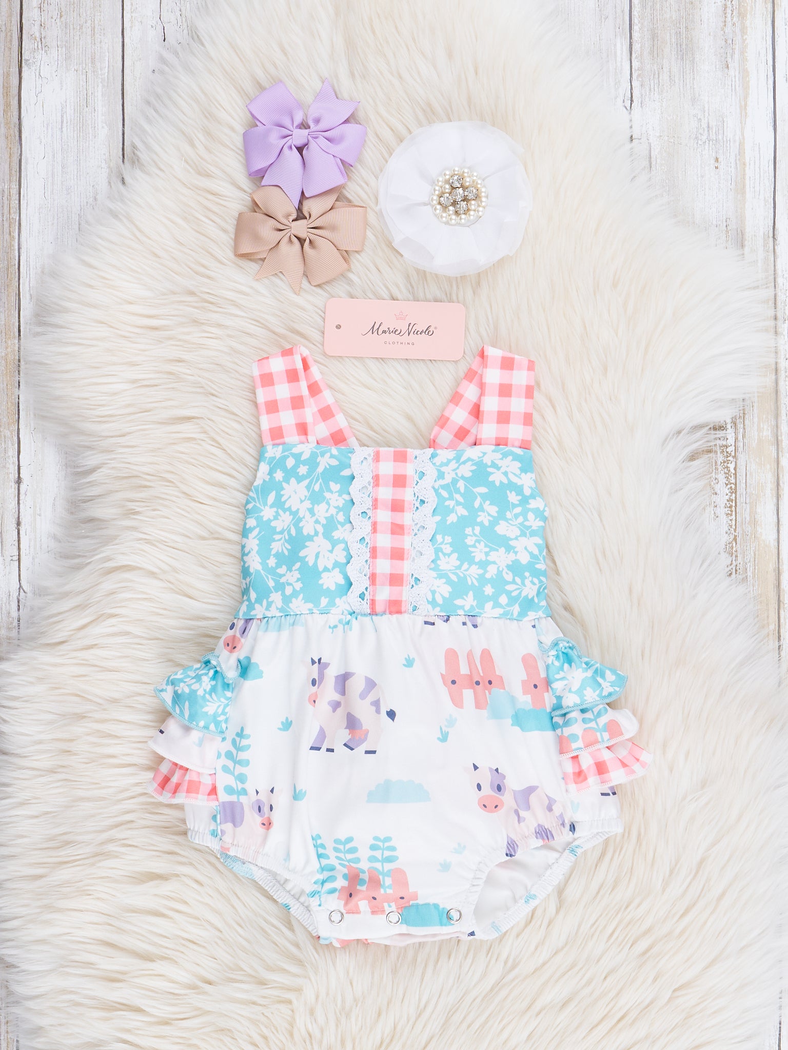 Farm Friends & Florals Ruffle Bubble Romper - Marie Nicole Clothing