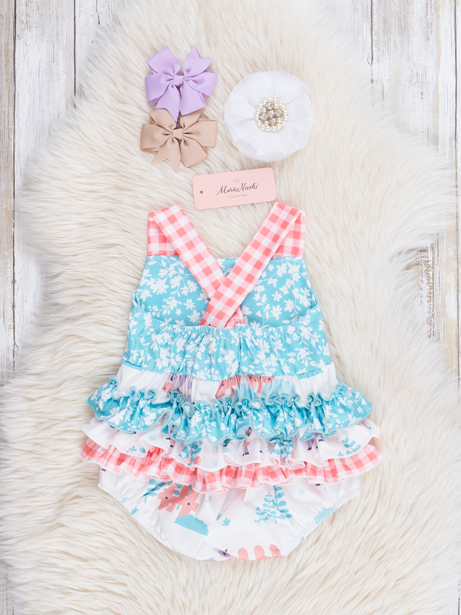 Farm Friends & Florals Ruffle Bubble Romper - Marie Nicole Clothing