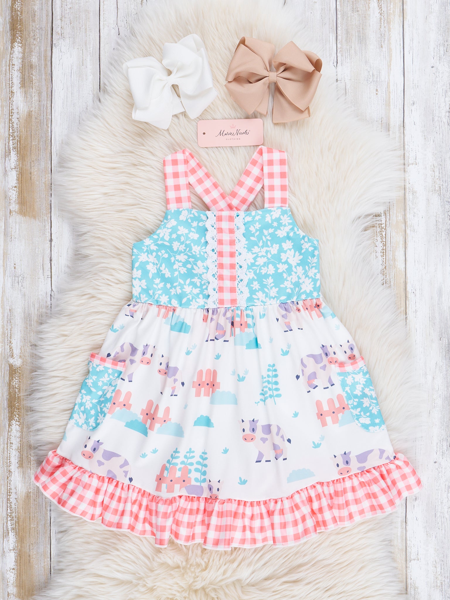 Farm Friends & Florals Ruffle Dress - Marie Nicole Clothing