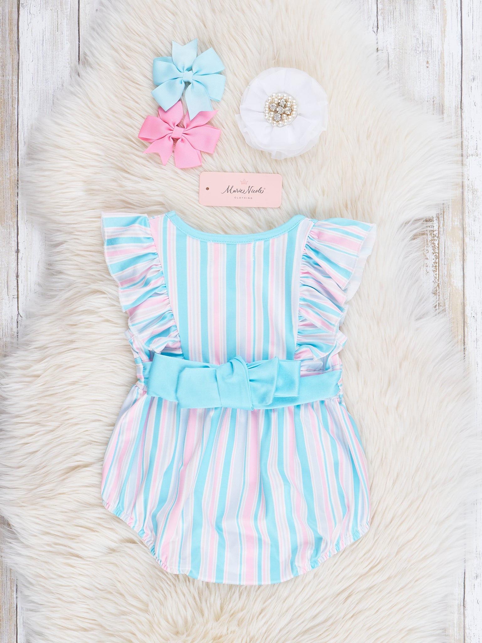 All The Pastels Striped Ruffle Bubble Romper - Marie Nicole Clothing