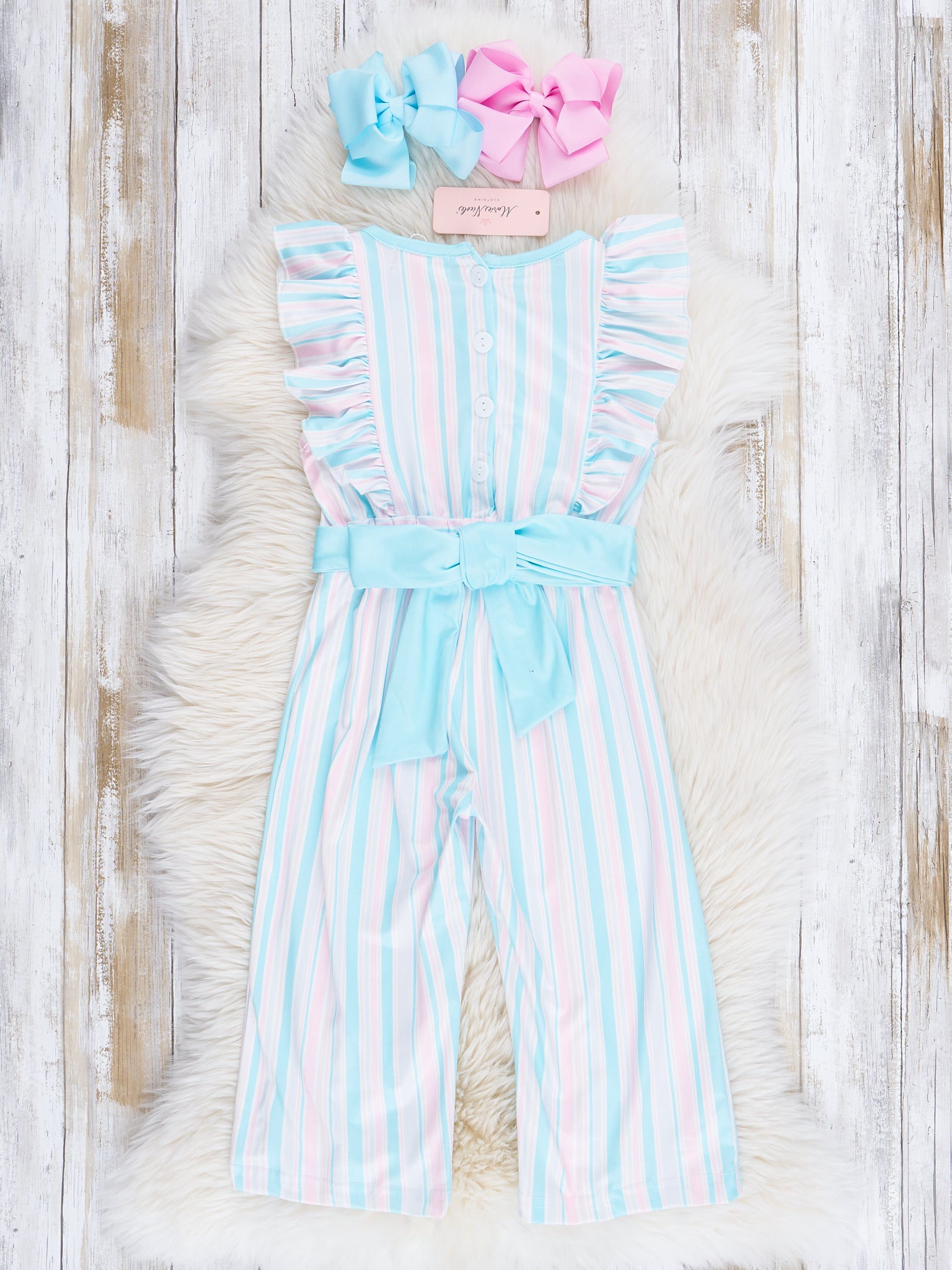 All The Pastels Stripe Ruffle Jumpsuit - Marie Nicole Clothing