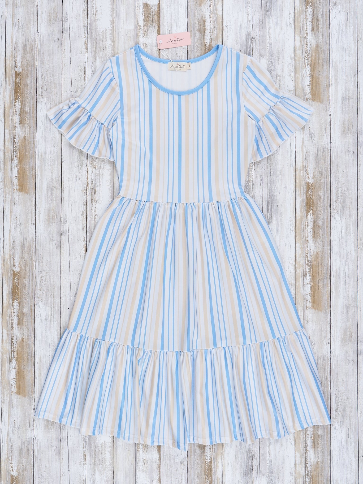 Mom & Me Cornflower Stripes Tiered Ruffle Dress - Marie Nicole Clothing