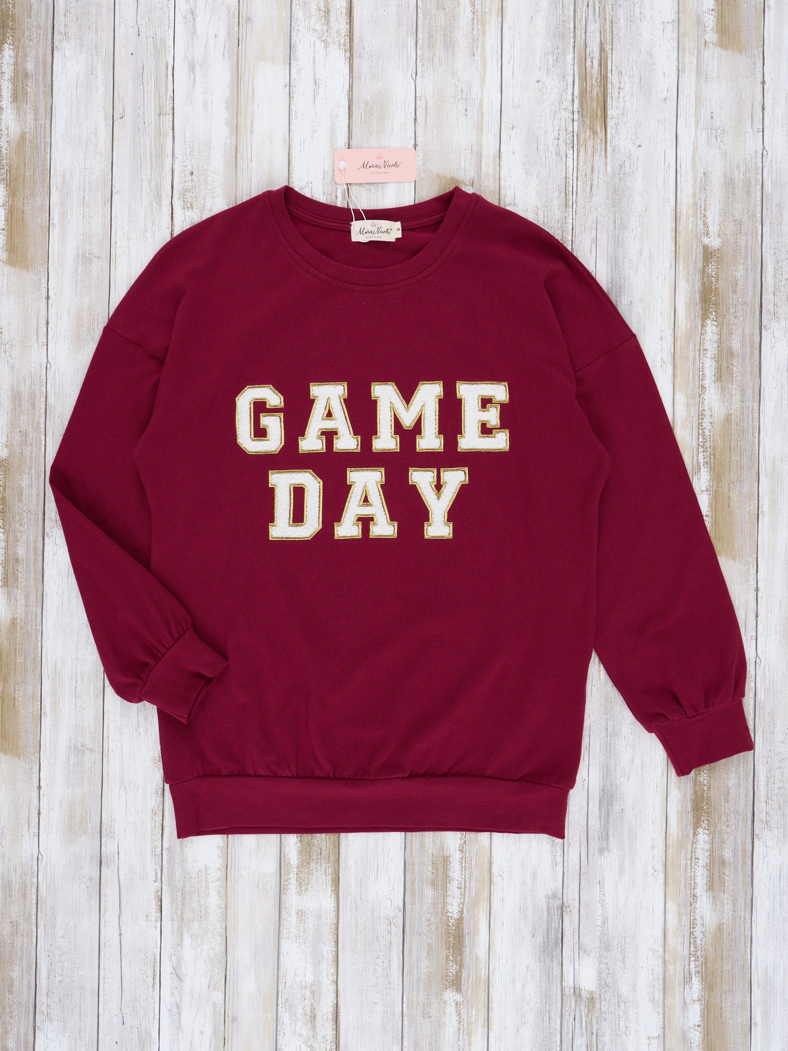 Mom & Me Maroon "Game Day" Puff Letter Crew Neck & Romper - Marie Nicole Clothing