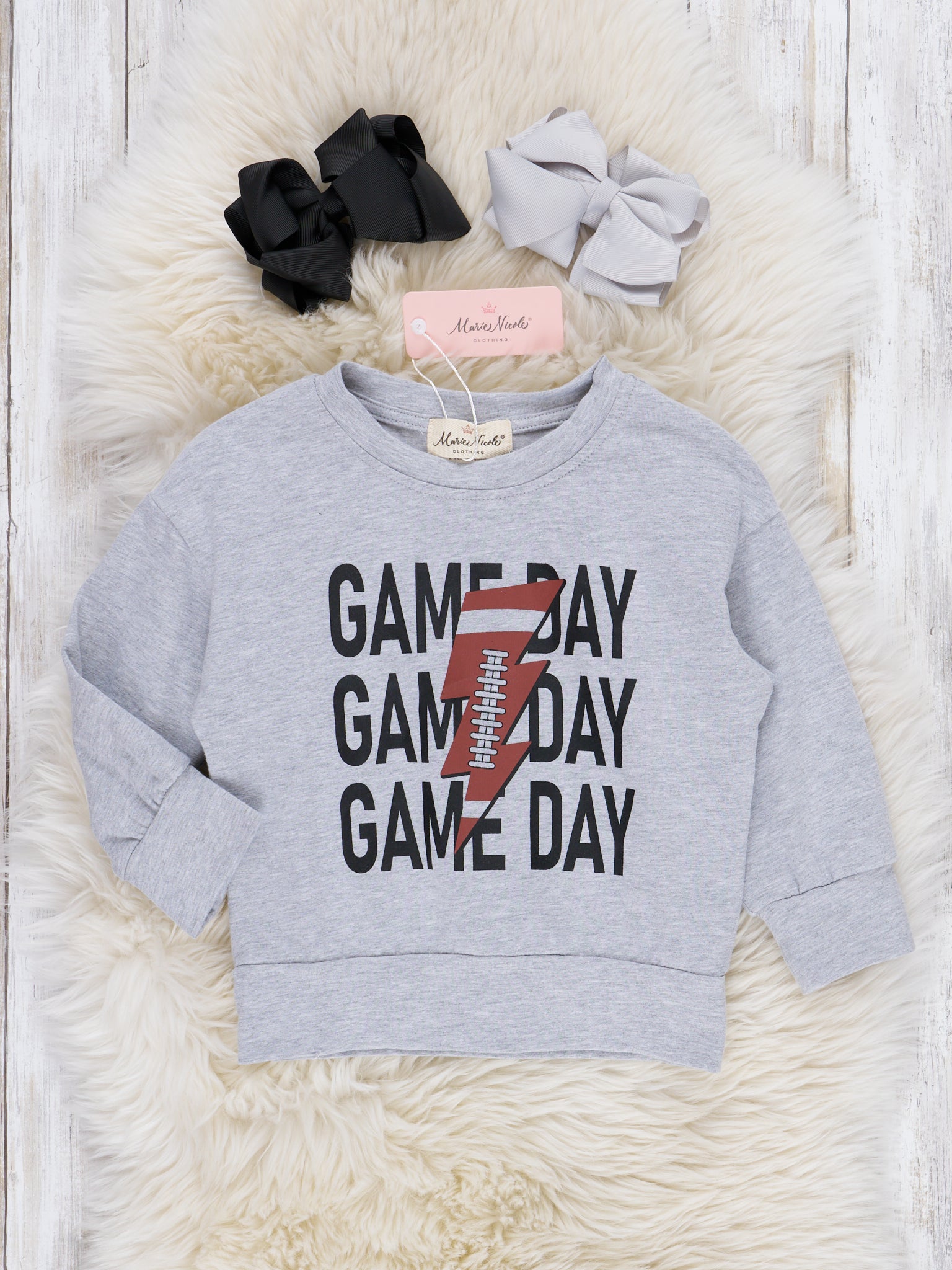 Mom & Me Heather Grey "Game Day" Football Crew Neck & Romper - Marie Nicole Clothing