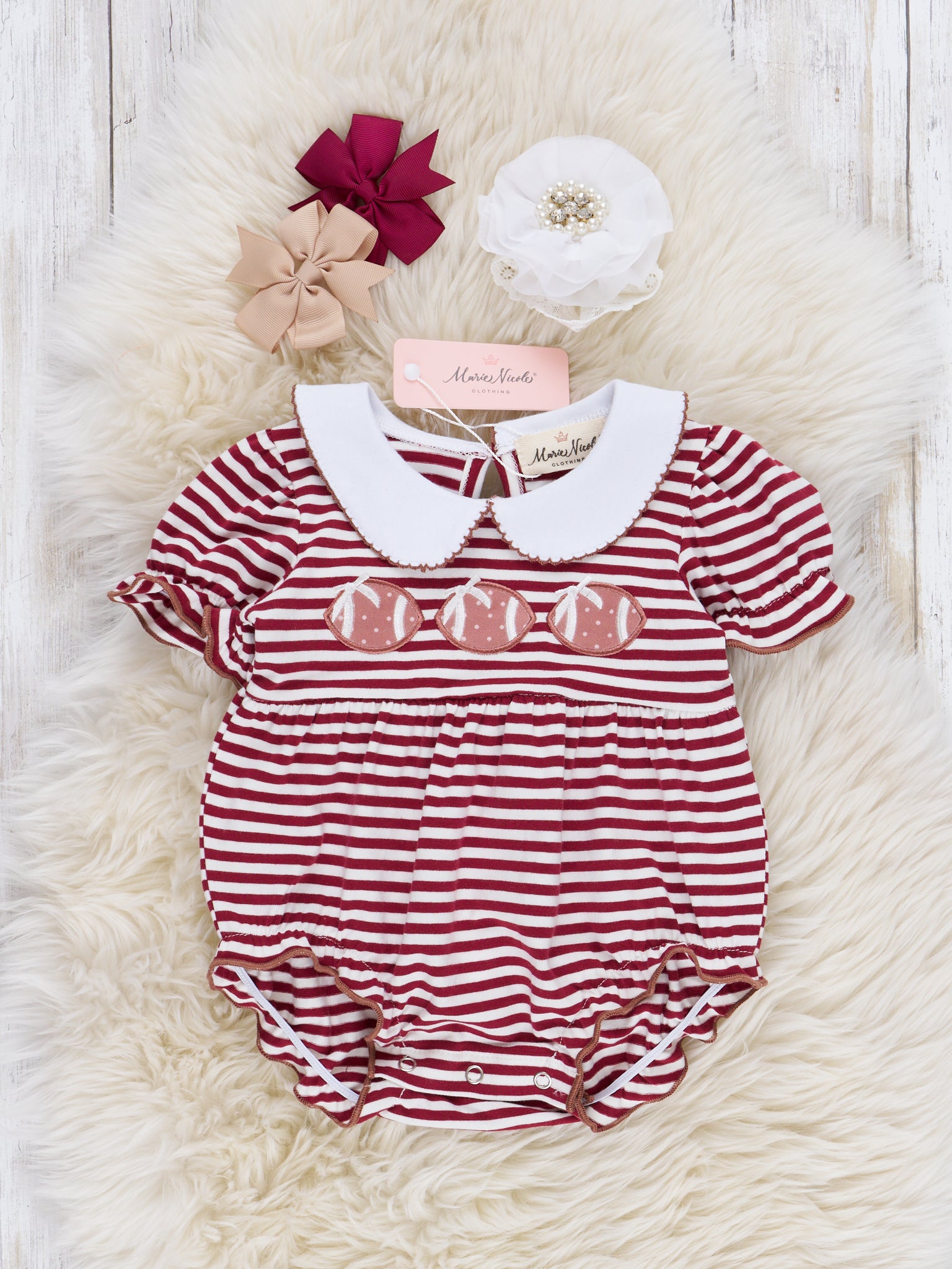 Embroidered Football Striped Romper - Marie Nicole Clothing
