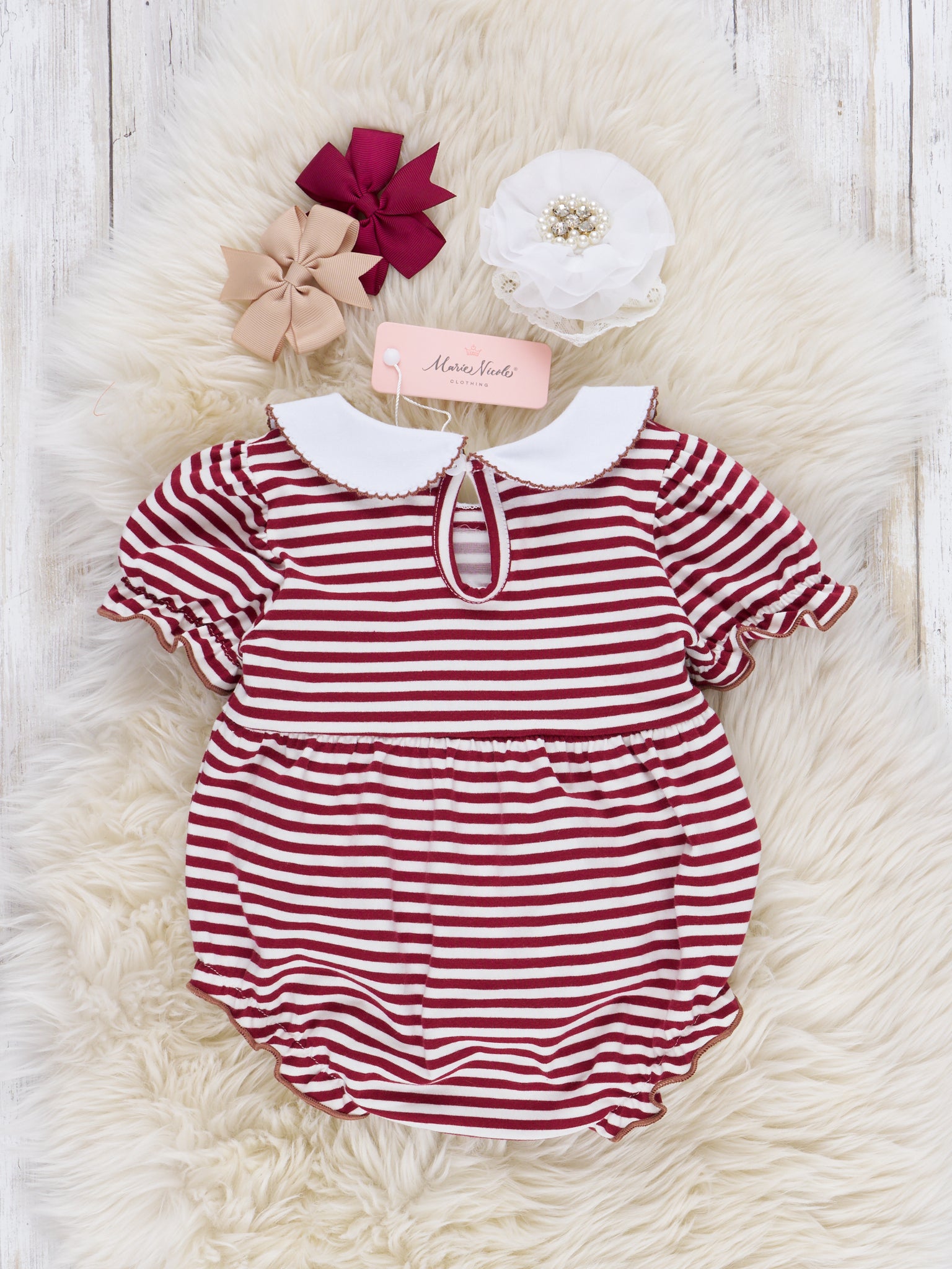 Embroidered Football Striped Romper - Marie Nicole Clothing