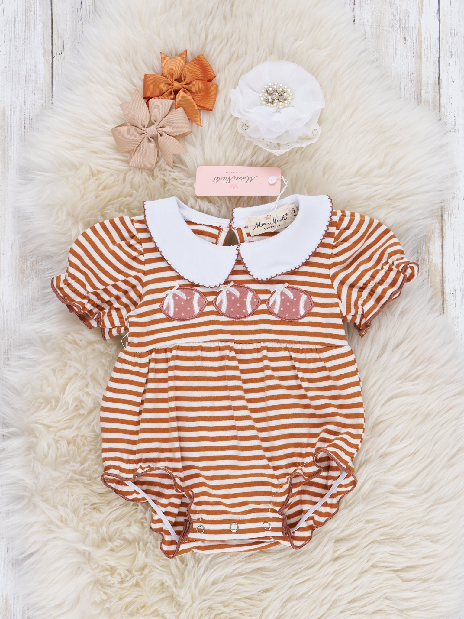 Embroidered Football Striped Romper - Marie Nicole Clothing