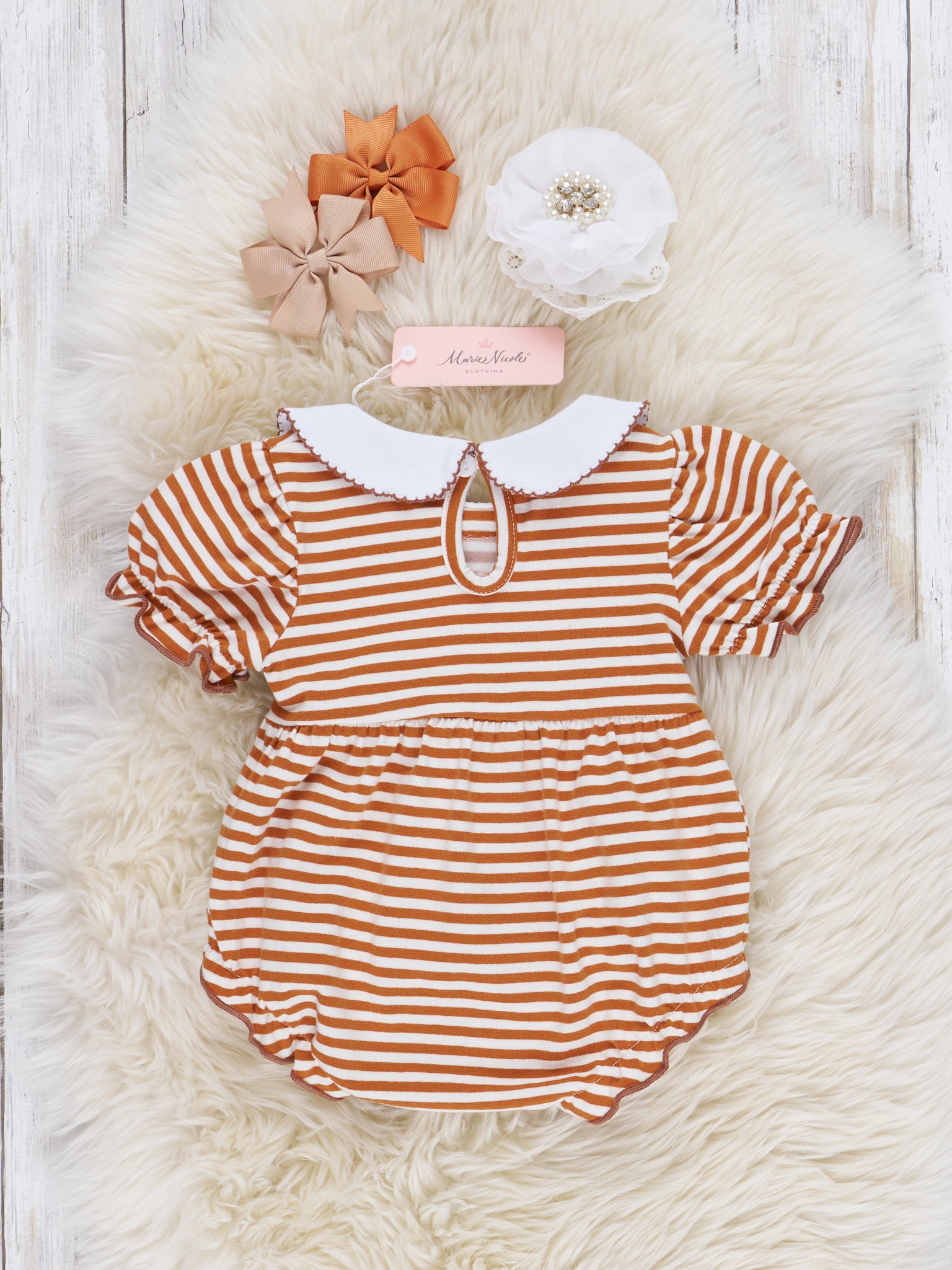 Embroidered Football Striped Romper - Marie Nicole Clothing
