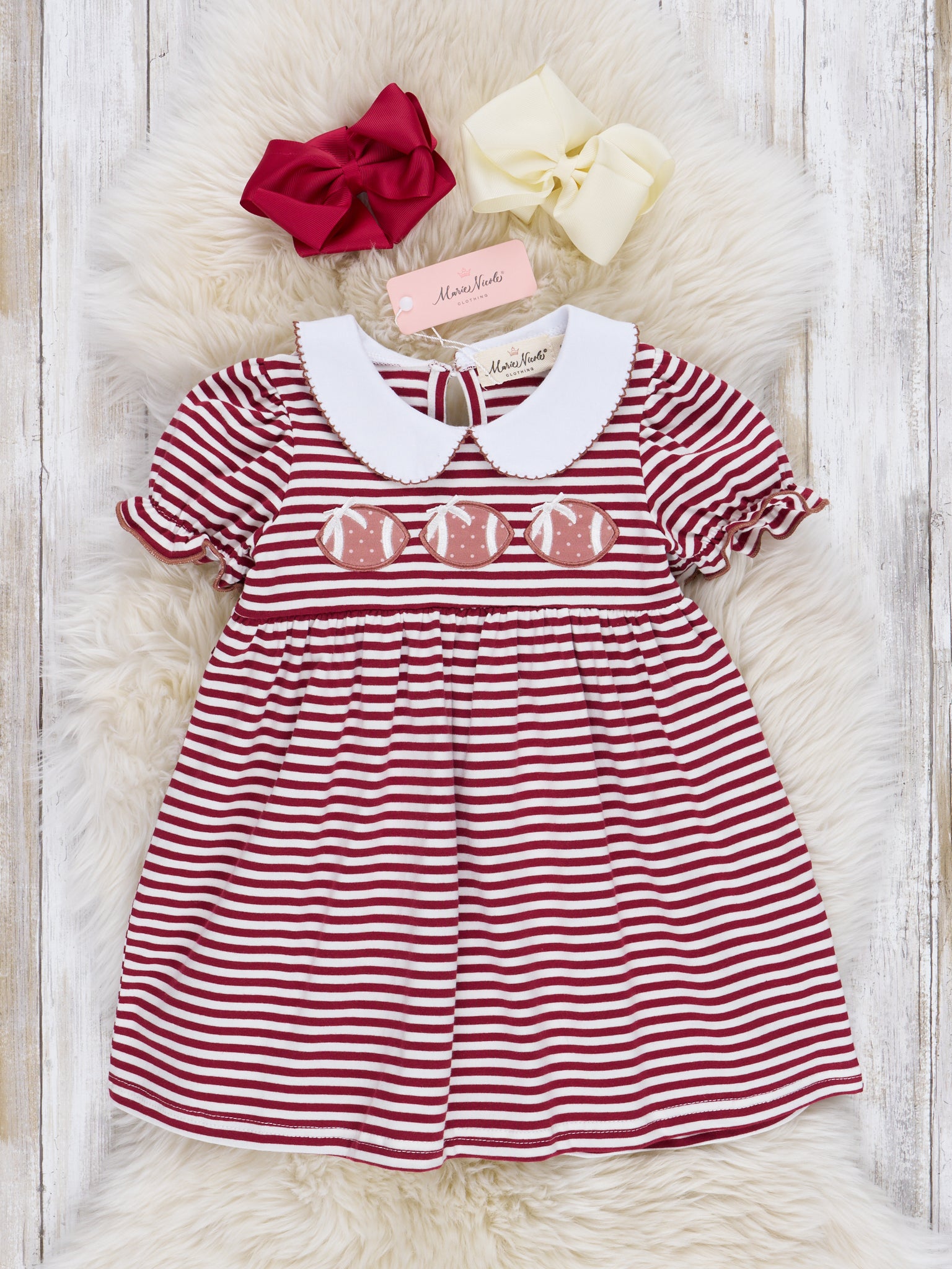 Embroidered Football Striped Dress - Marie Nicole Clothing