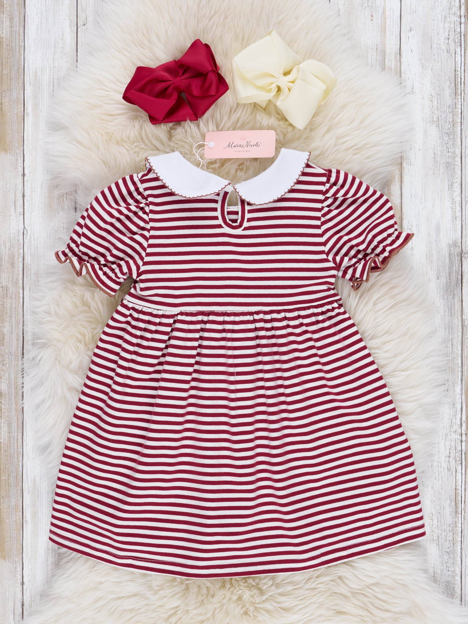 Embroidered Football Striped Dress - Marie Nicole Clothing