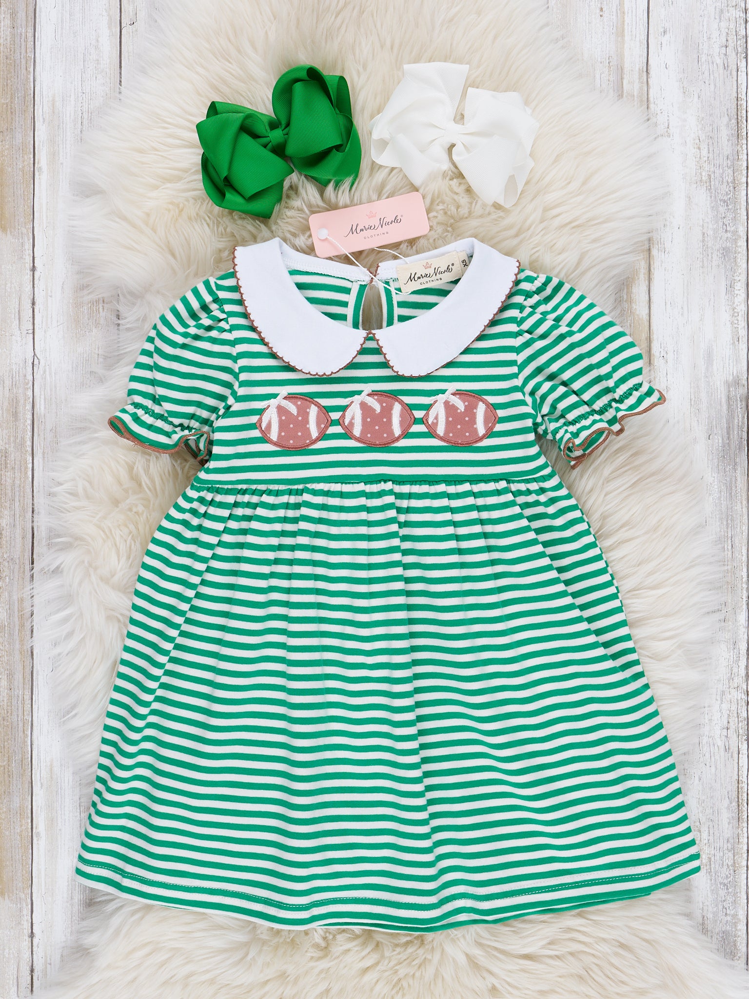 Embroidered Football Striped Dress - Marie Nicole Clothing