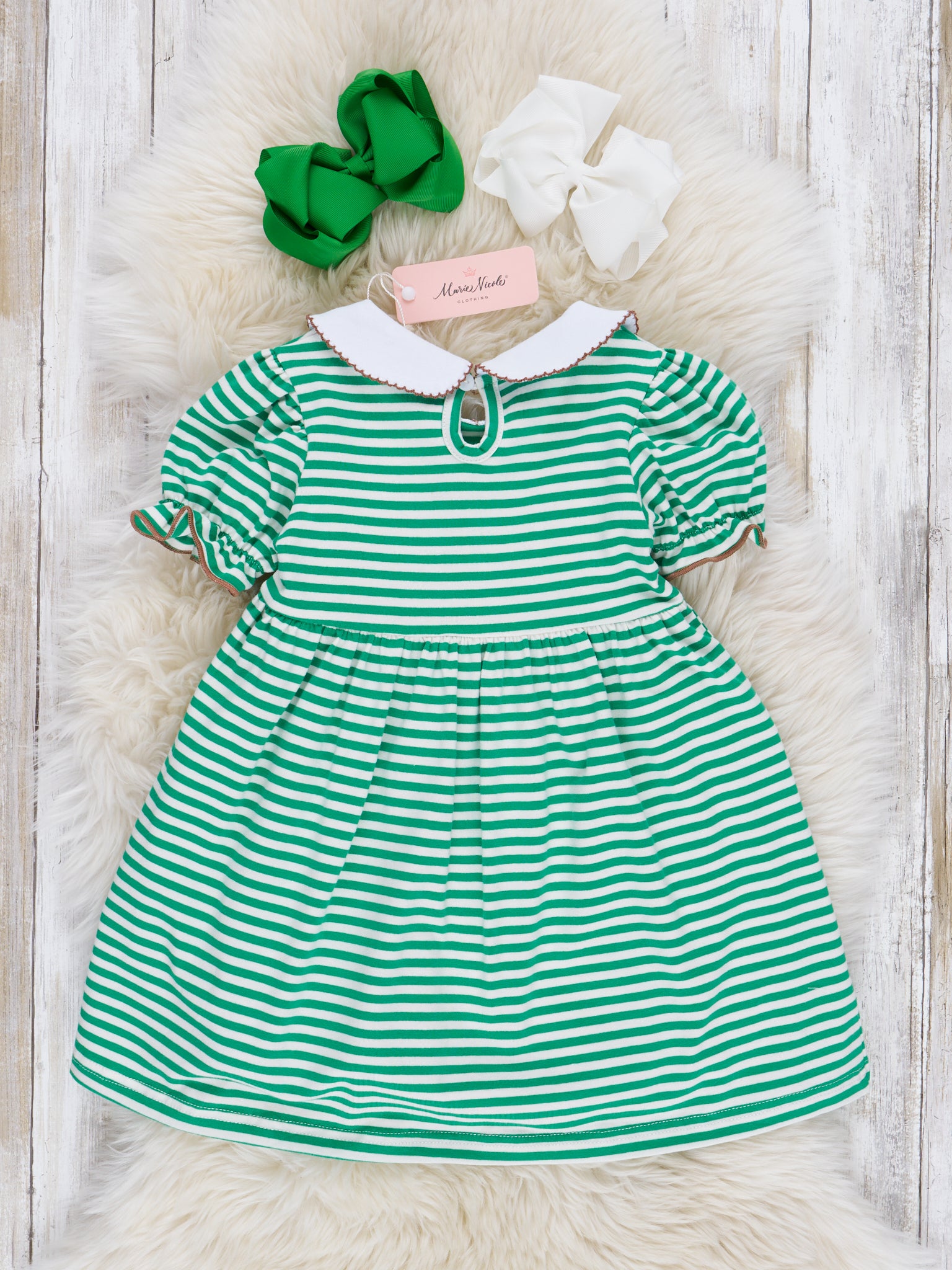 Embroidered Football Striped Dress - Marie Nicole Clothing