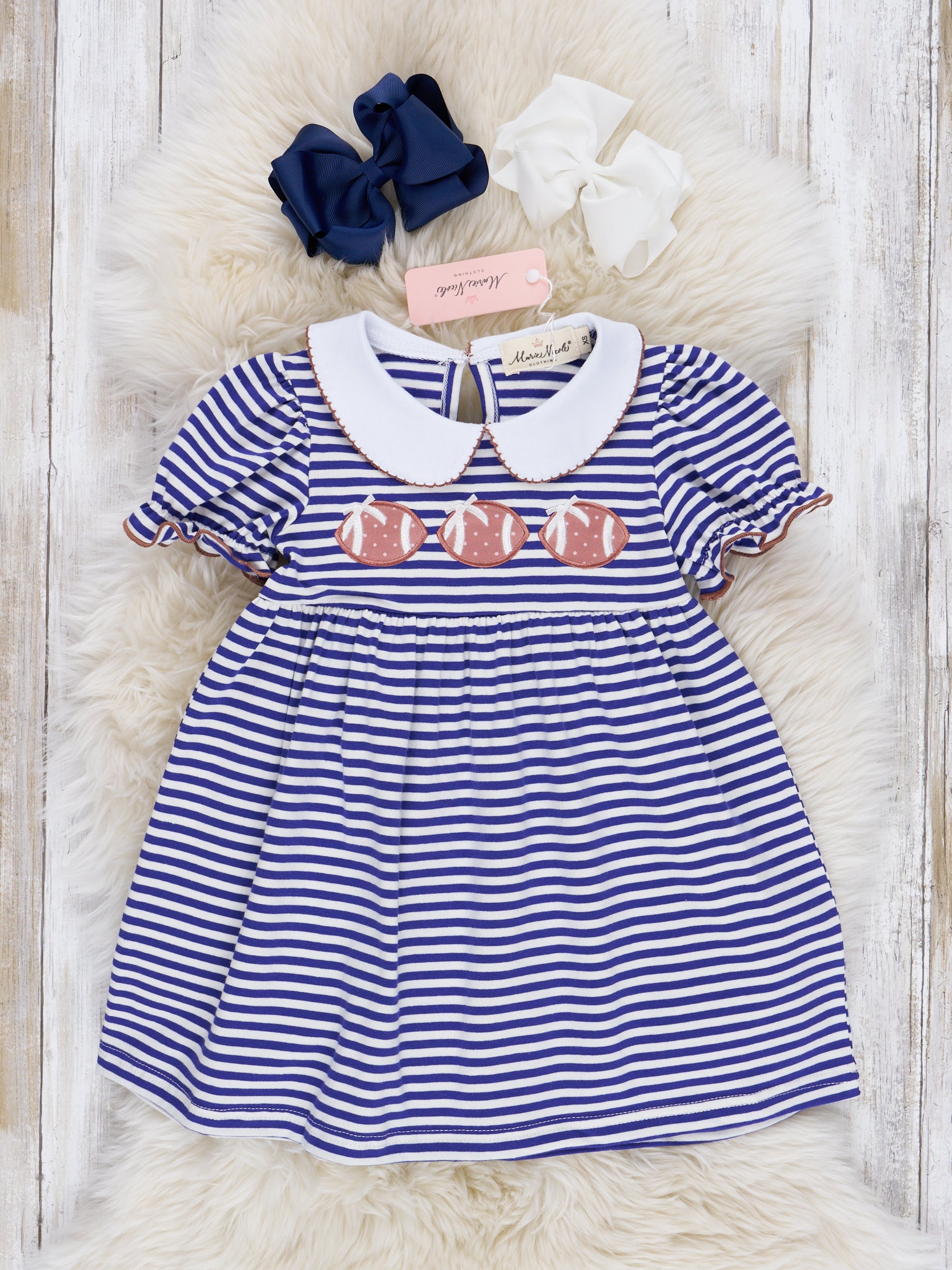 Embroidered Football Striped Dress - Marie Nicole Clothing