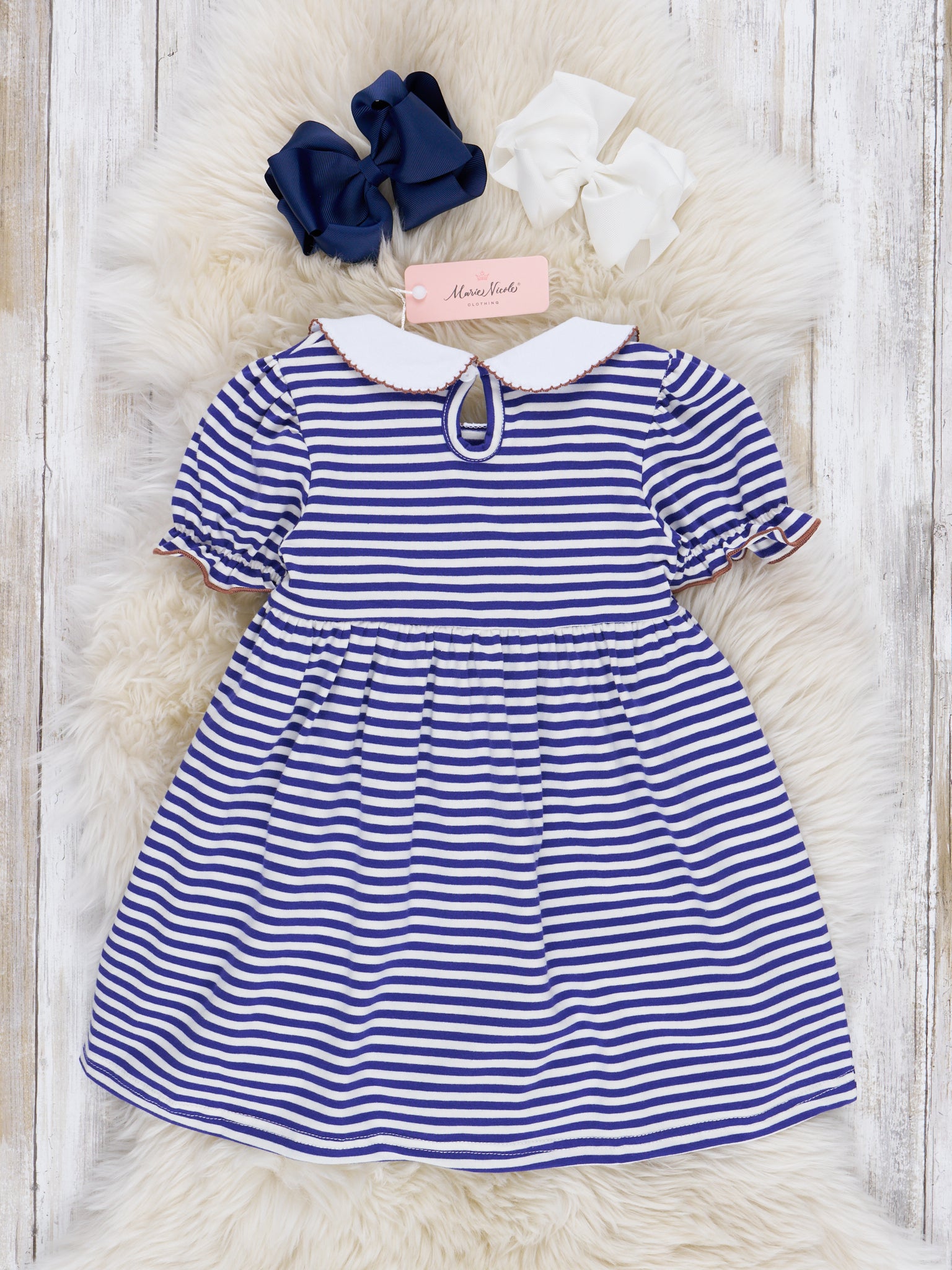 Embroidered Football Striped Dress - Marie Nicole Clothing