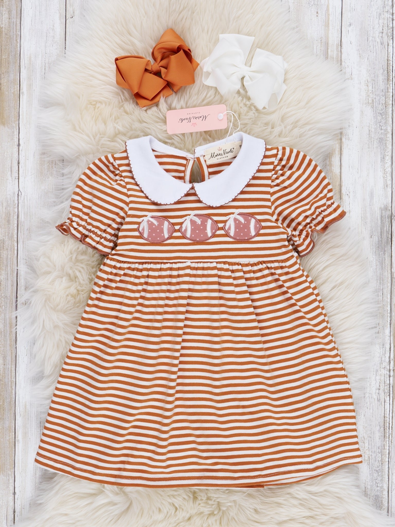 Embroidered Football Striped Dress - Marie Nicole Clothing