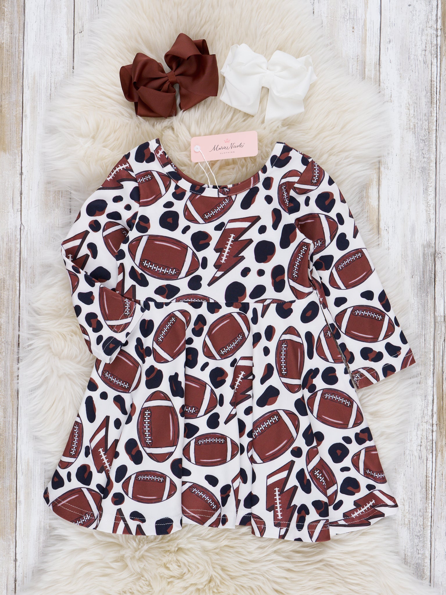 Chocolate Football Season Swing Dress - Marie Nicole Clothing