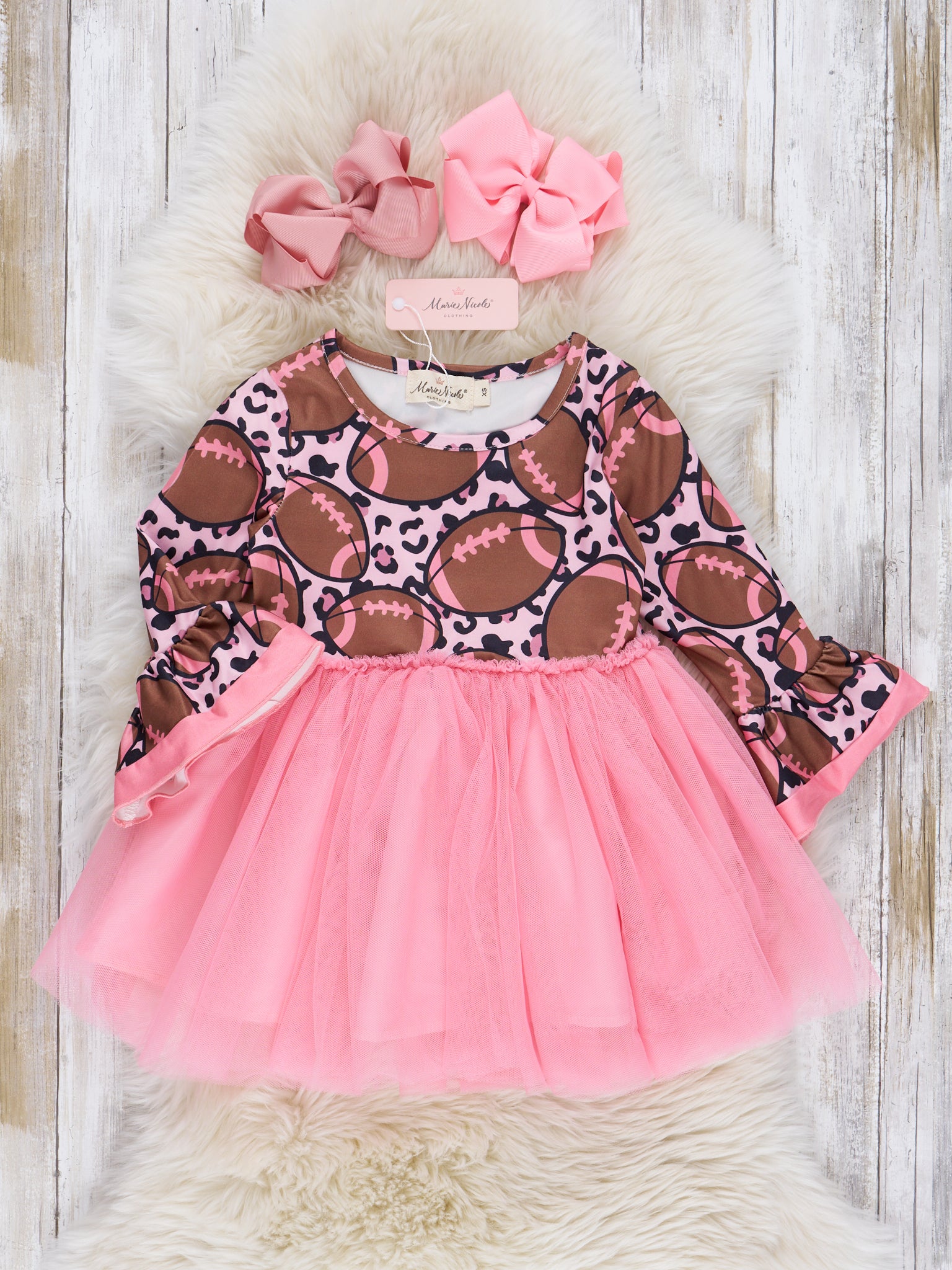 Bright Pink & Brown Football Tulle Dress - Marie Nicole Clothing