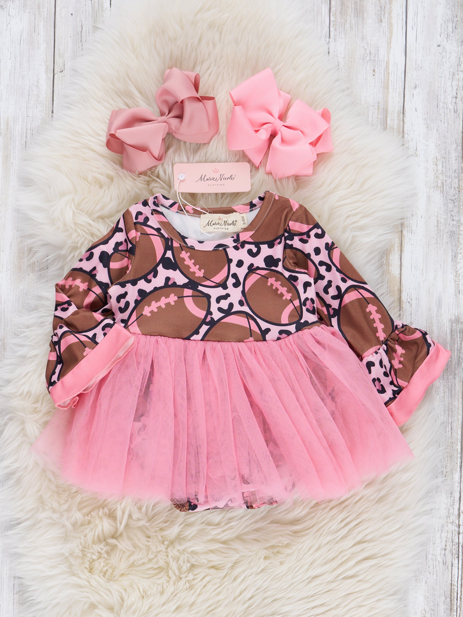 Bright Pink & Brown Football Tulle Romper - Marie Nicole Clothing