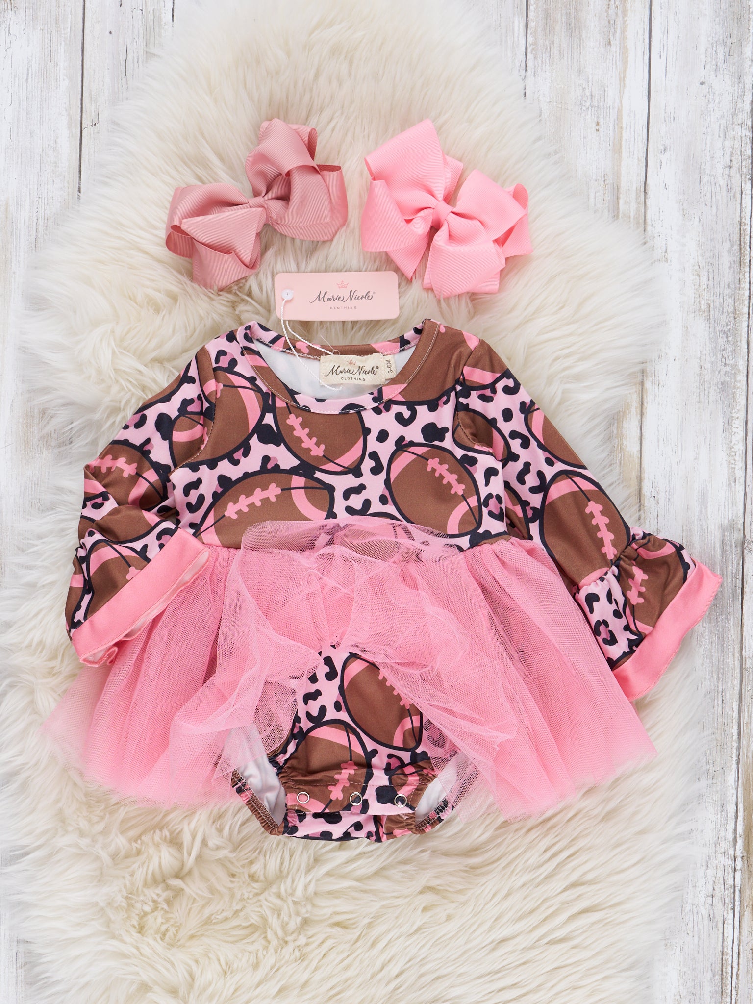 Bright Pink & Brown Football Tulle Romper - Marie Nicole Clothing