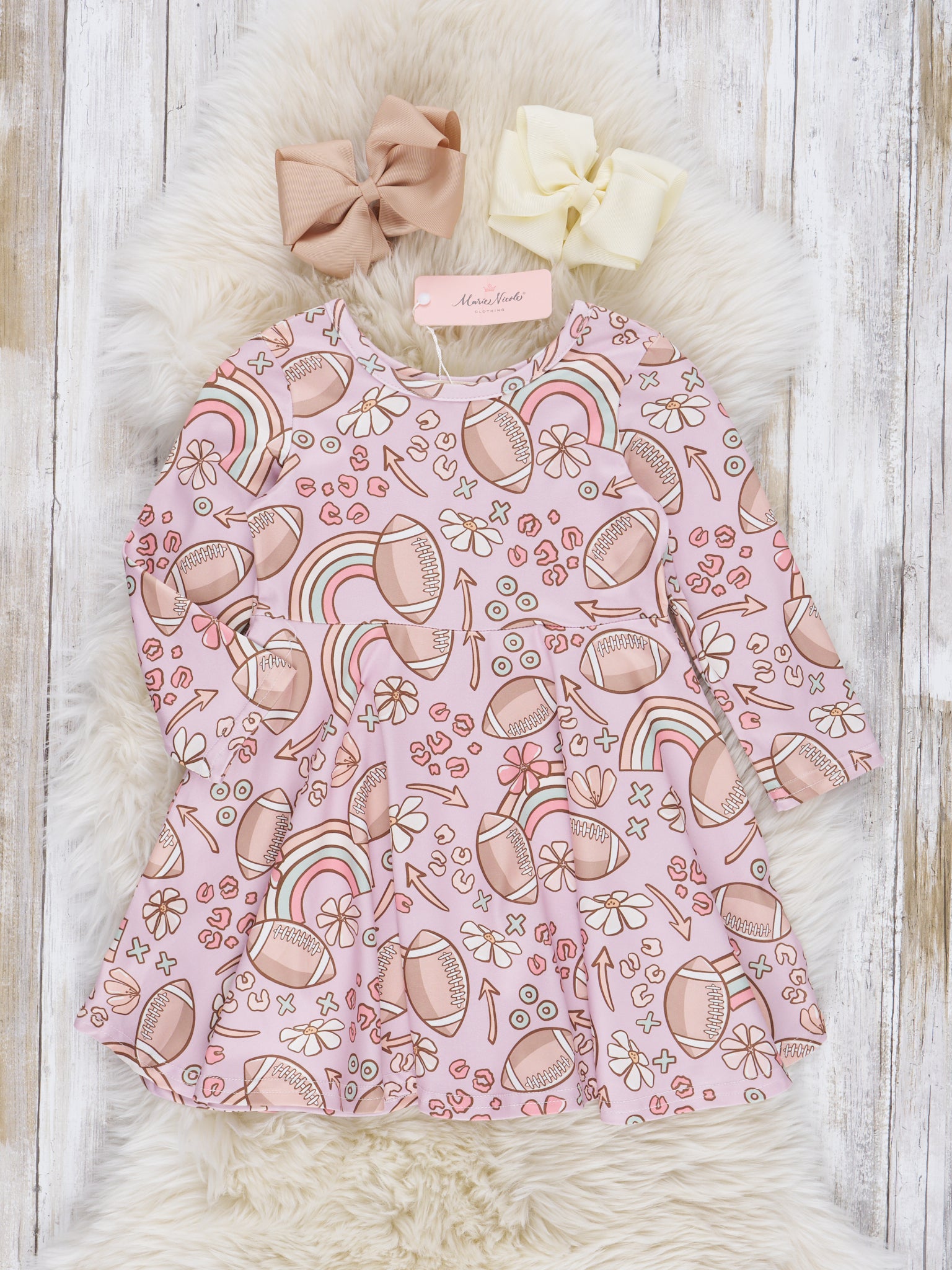 Pastel Rainbows & Football Swing Dress - Marie Nicole Clothing