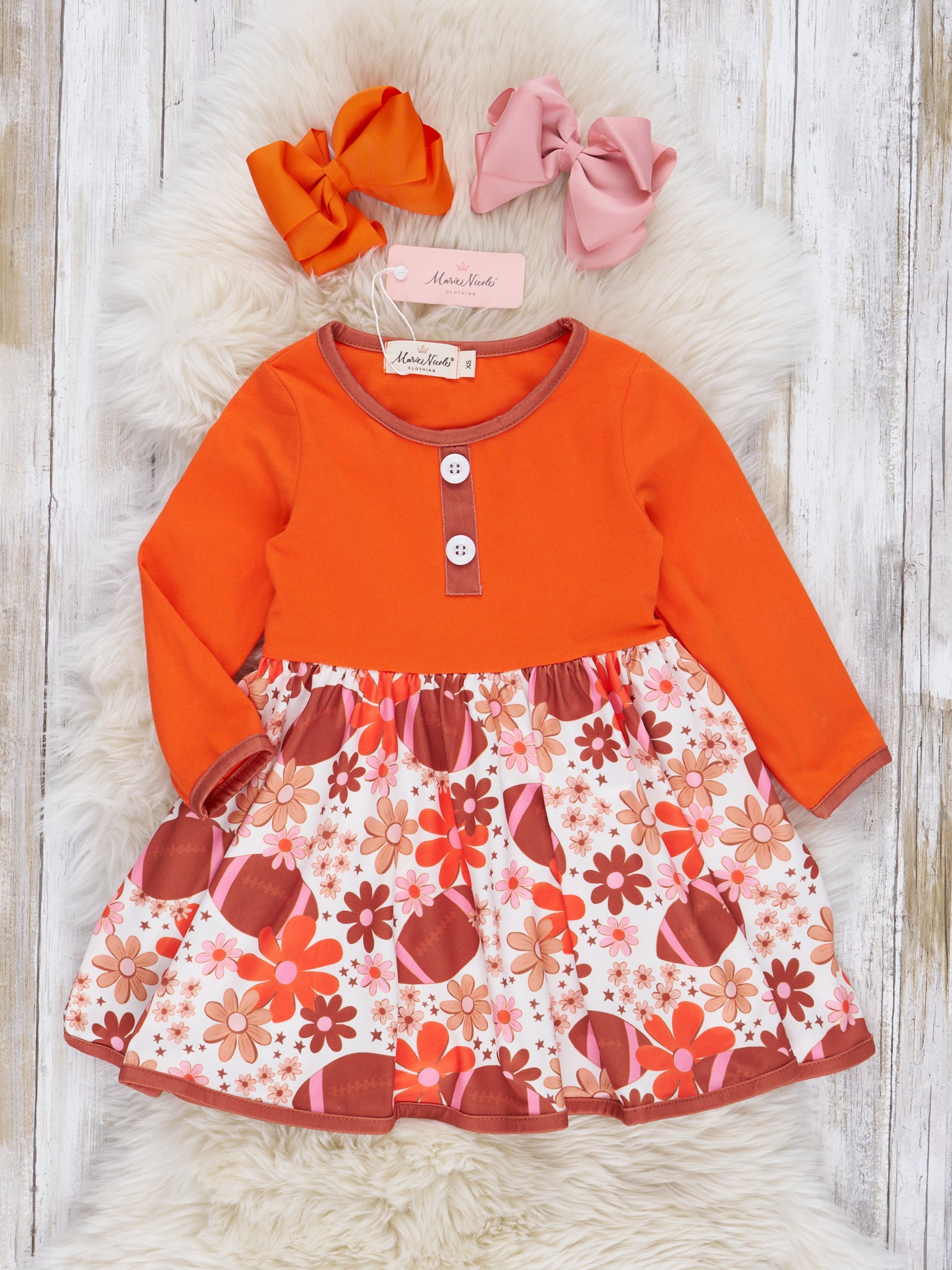 Rust & Chocolate Trim Football Swing Dress - Marie Nicole Clothing