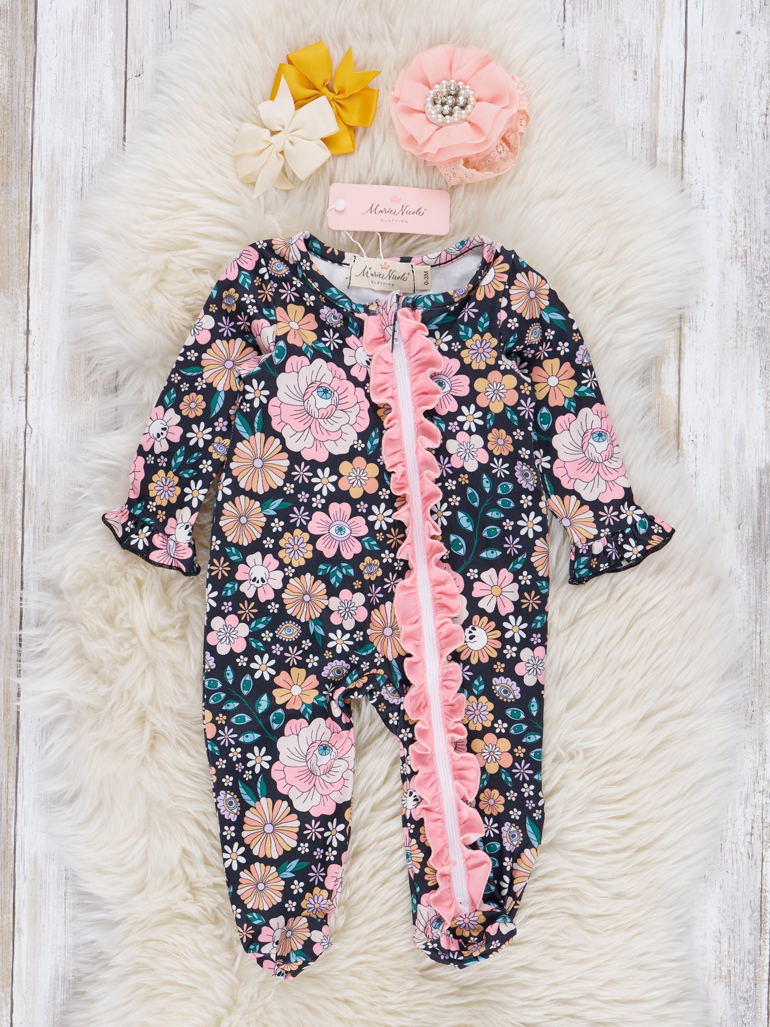 Spooky Daisies Footed Sleeper Pajamas - Marie Nicole Clothing