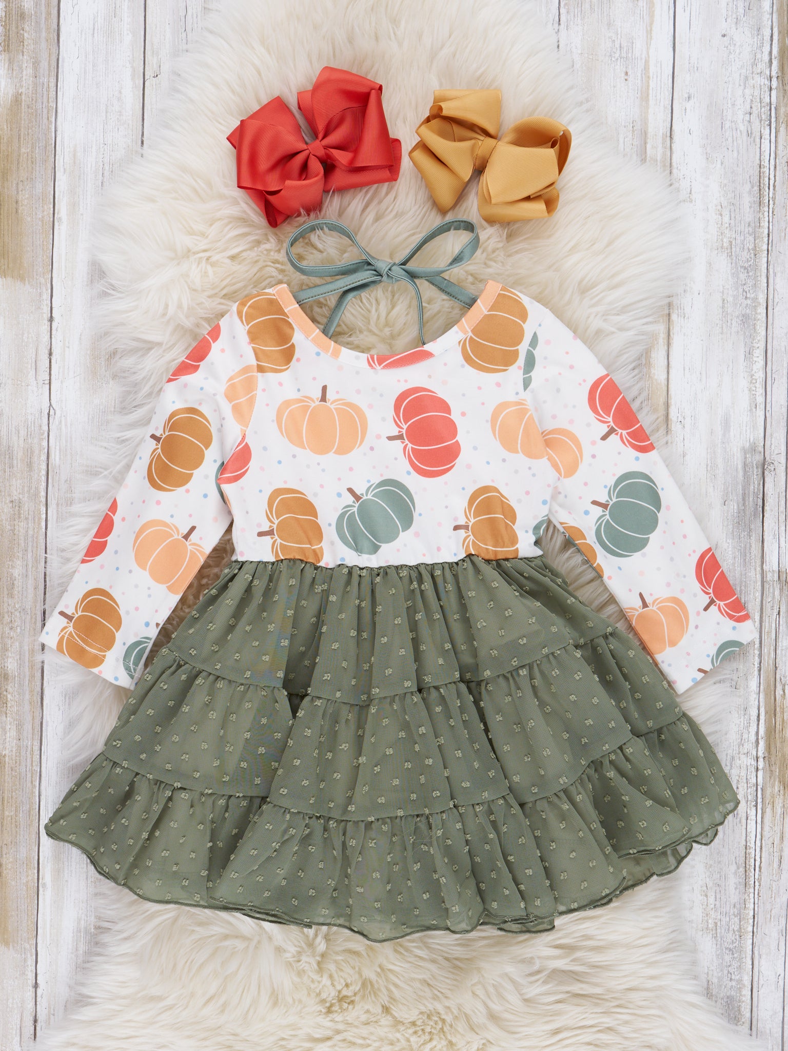 Olive & Gold Swiss Dot Tulle Dress - Marie Nicole Clothing