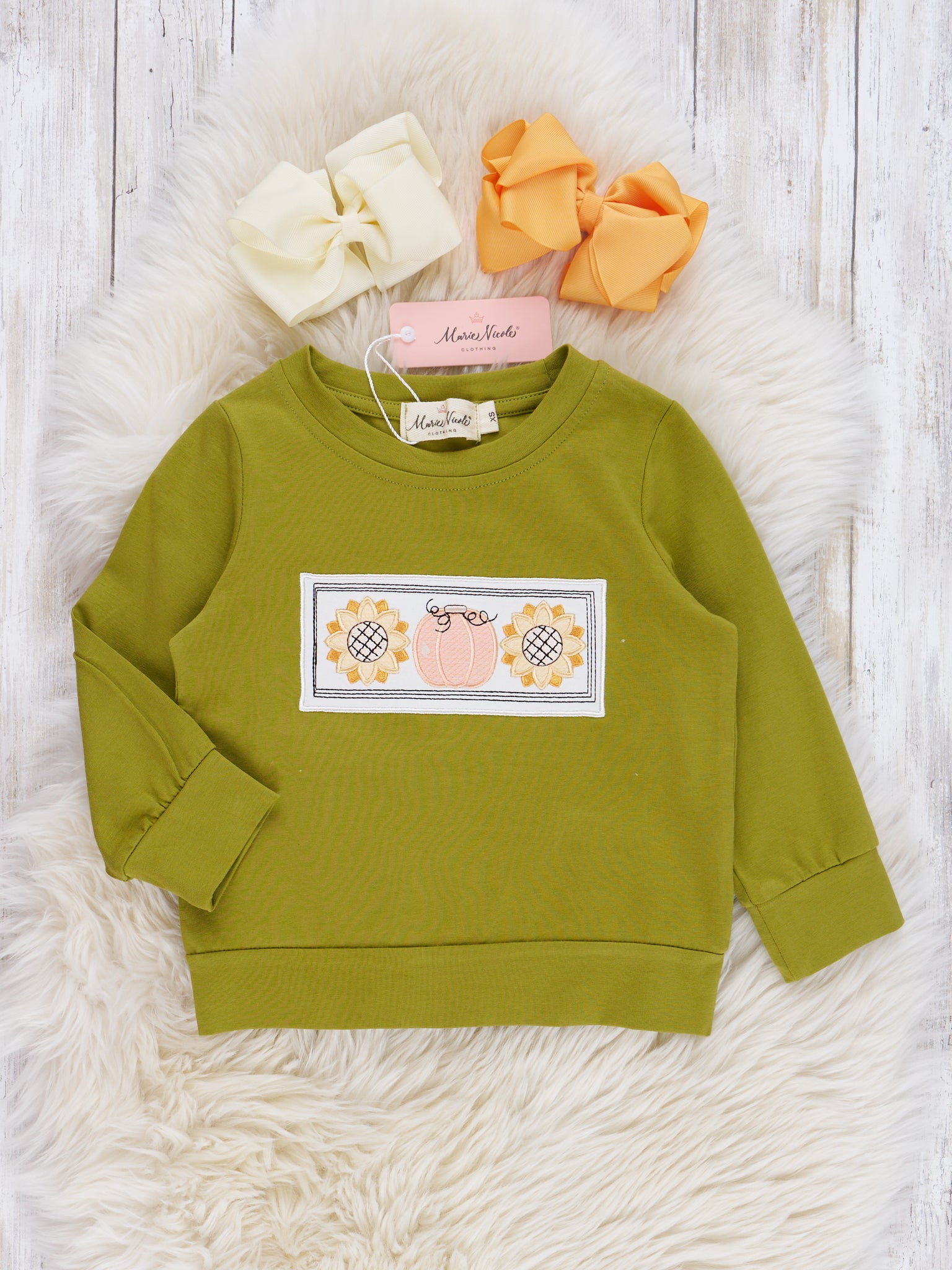 Olive Embroidered Sunflower Gingham Outfit - Marie Nicole Clothing