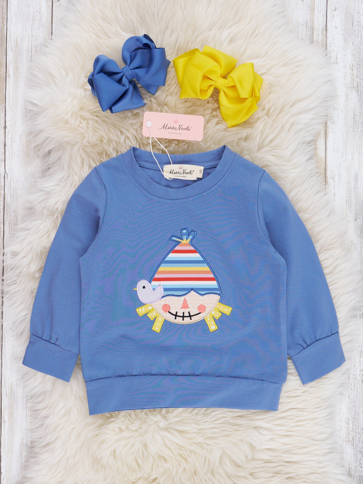 Chambray Rainbow Scarecrow Outfit - Marie Nicole Clothing