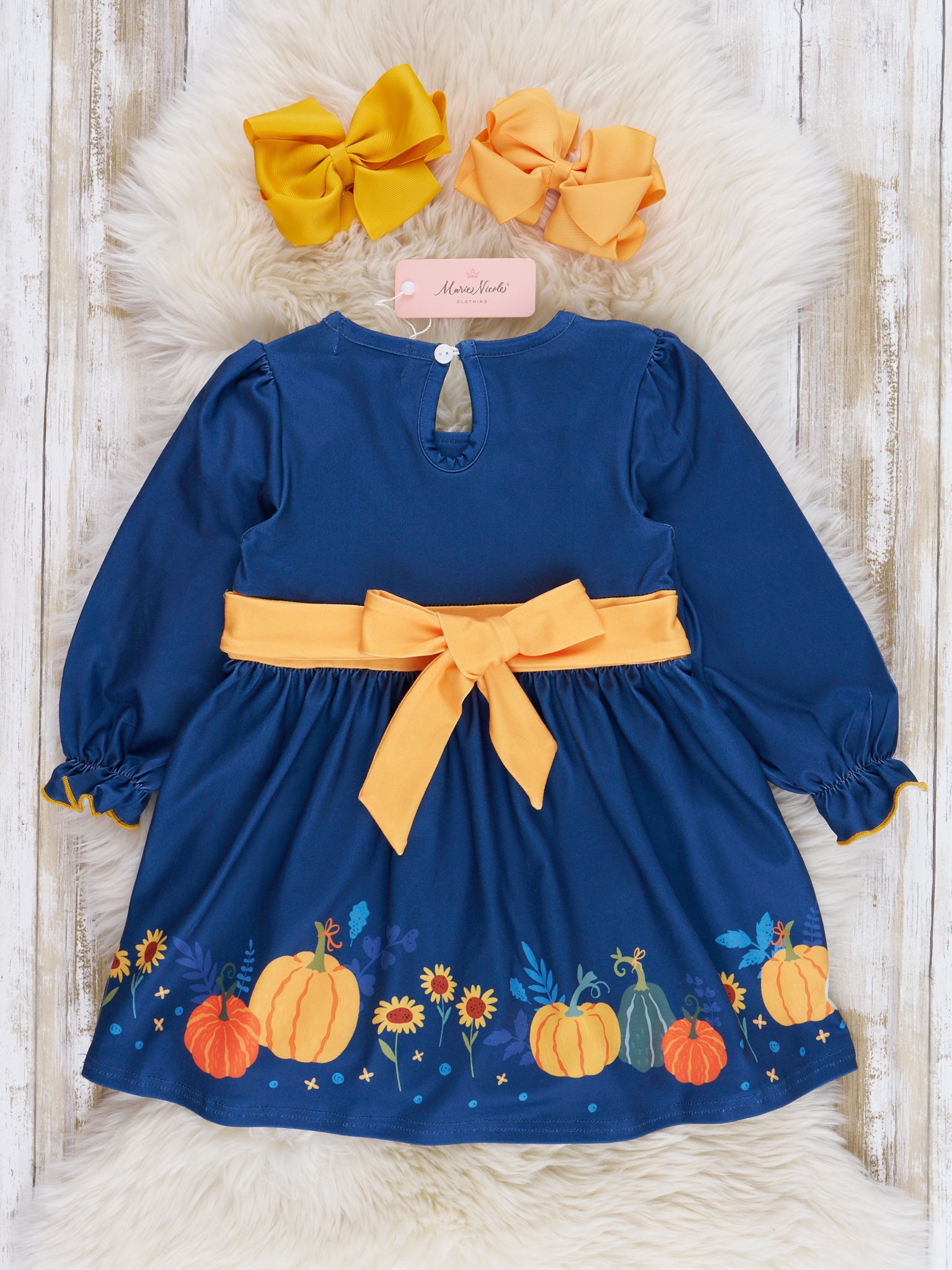 Navy & Yellow Gourds Ruffle Dress - Marie Nicole Clothing