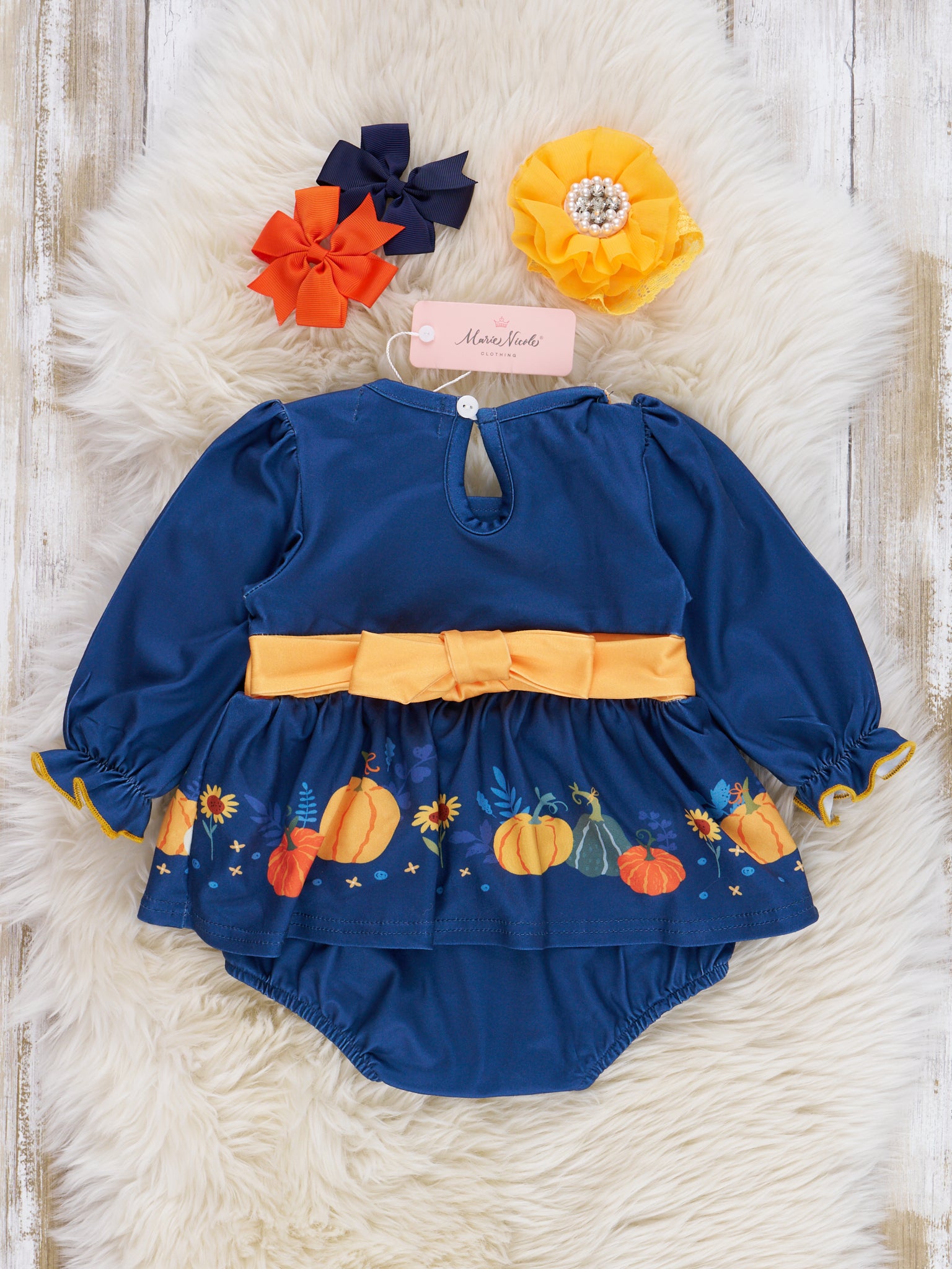Navy & Yellow Gourds Ruffle Romper - Marie Nicole Clothing