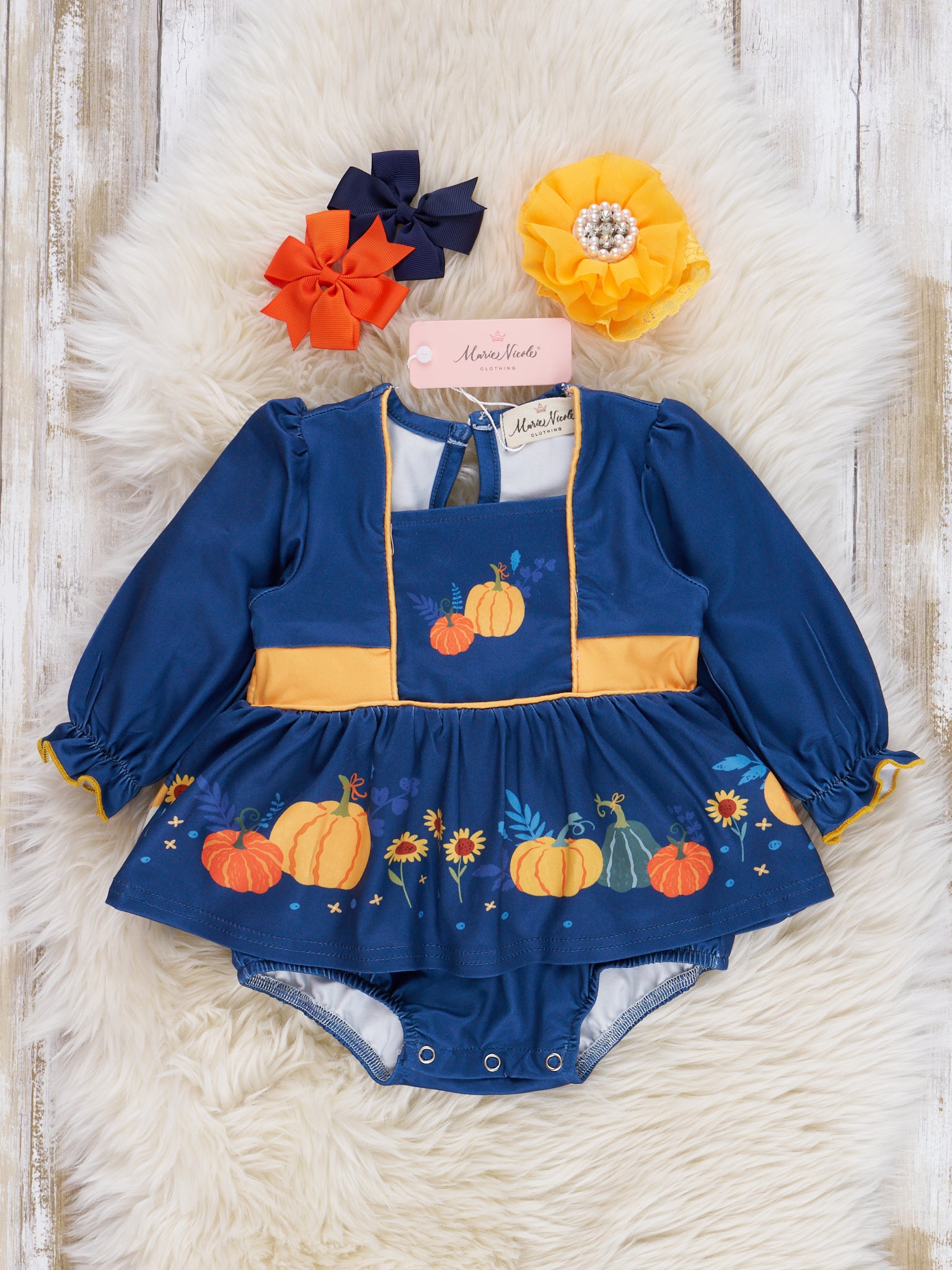 Navy & Yellow Gourds Ruffle Romper - Marie Nicole Clothing