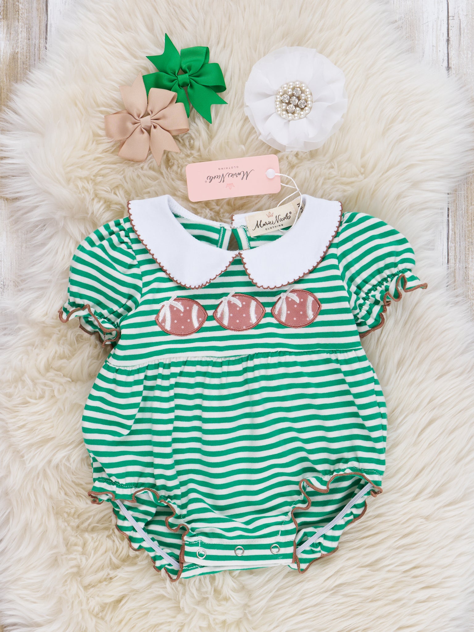 Embroidered Football Striped Romper - Marie Nicole Clothing