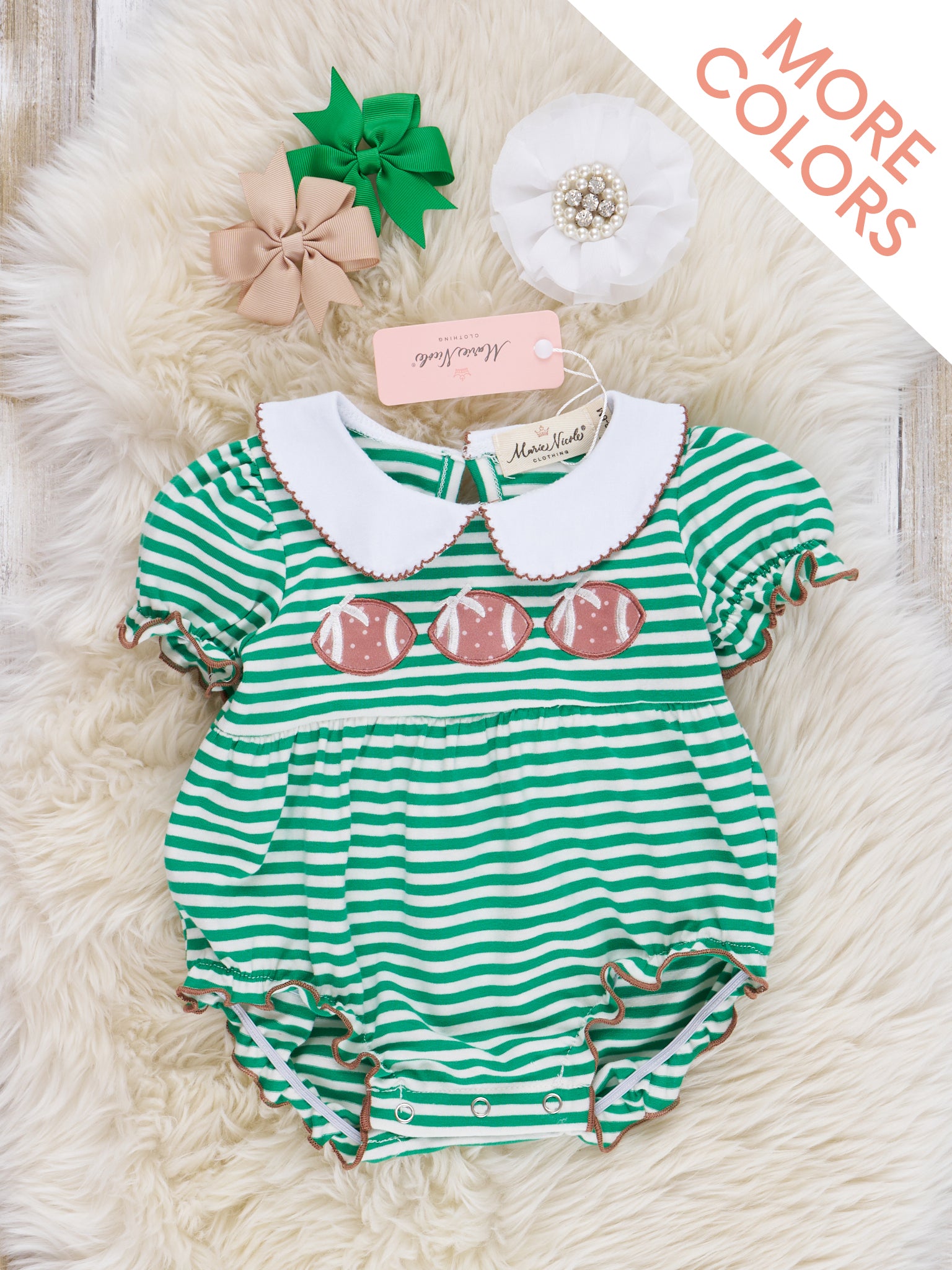 Embroidered Football Striped Romper - Marie Nicole Clothing
