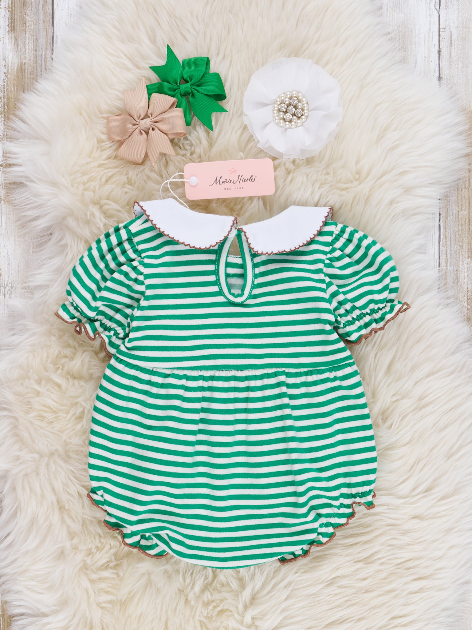 Embroidered Football Striped Romper - Marie Nicole Clothing